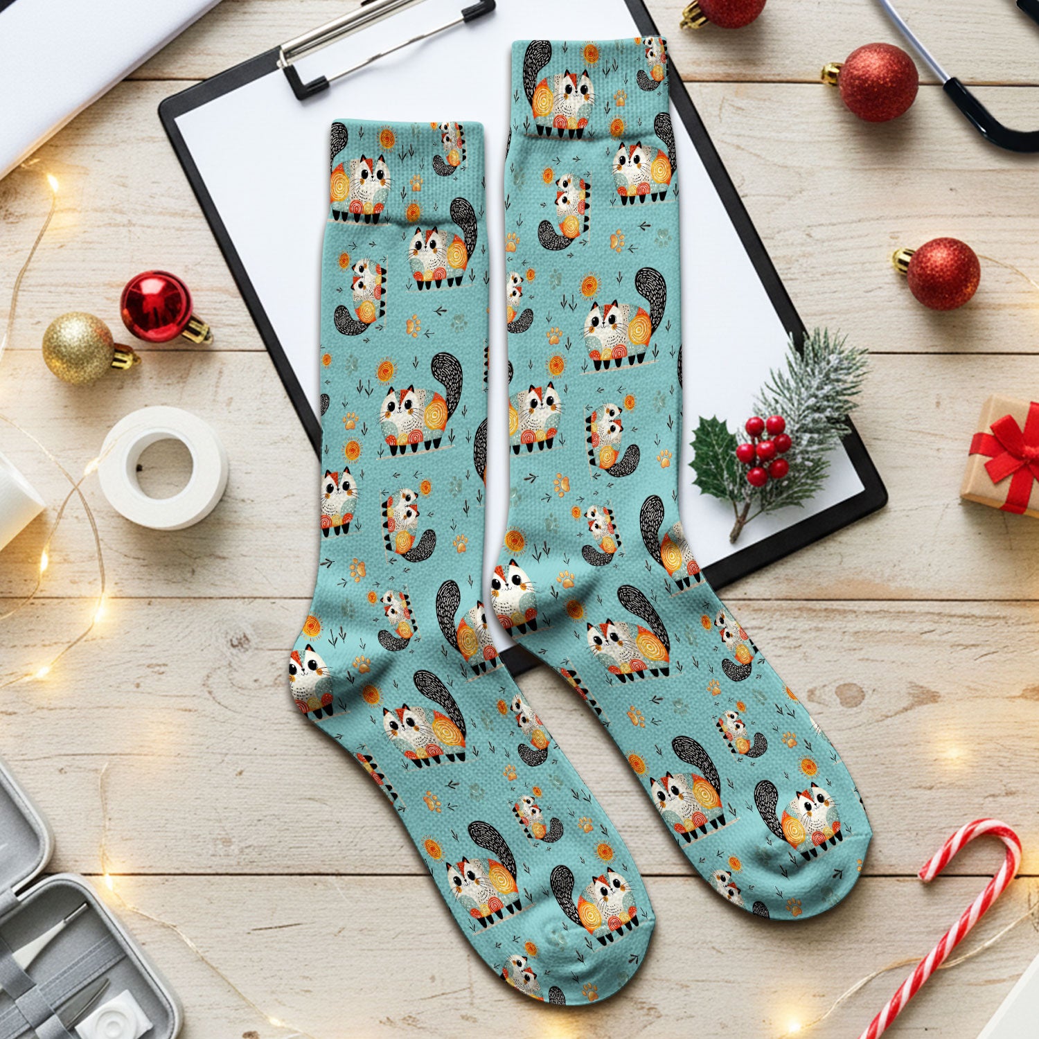 Playful Cat Illustration Medical Socks, Socks for Nurse Doctor