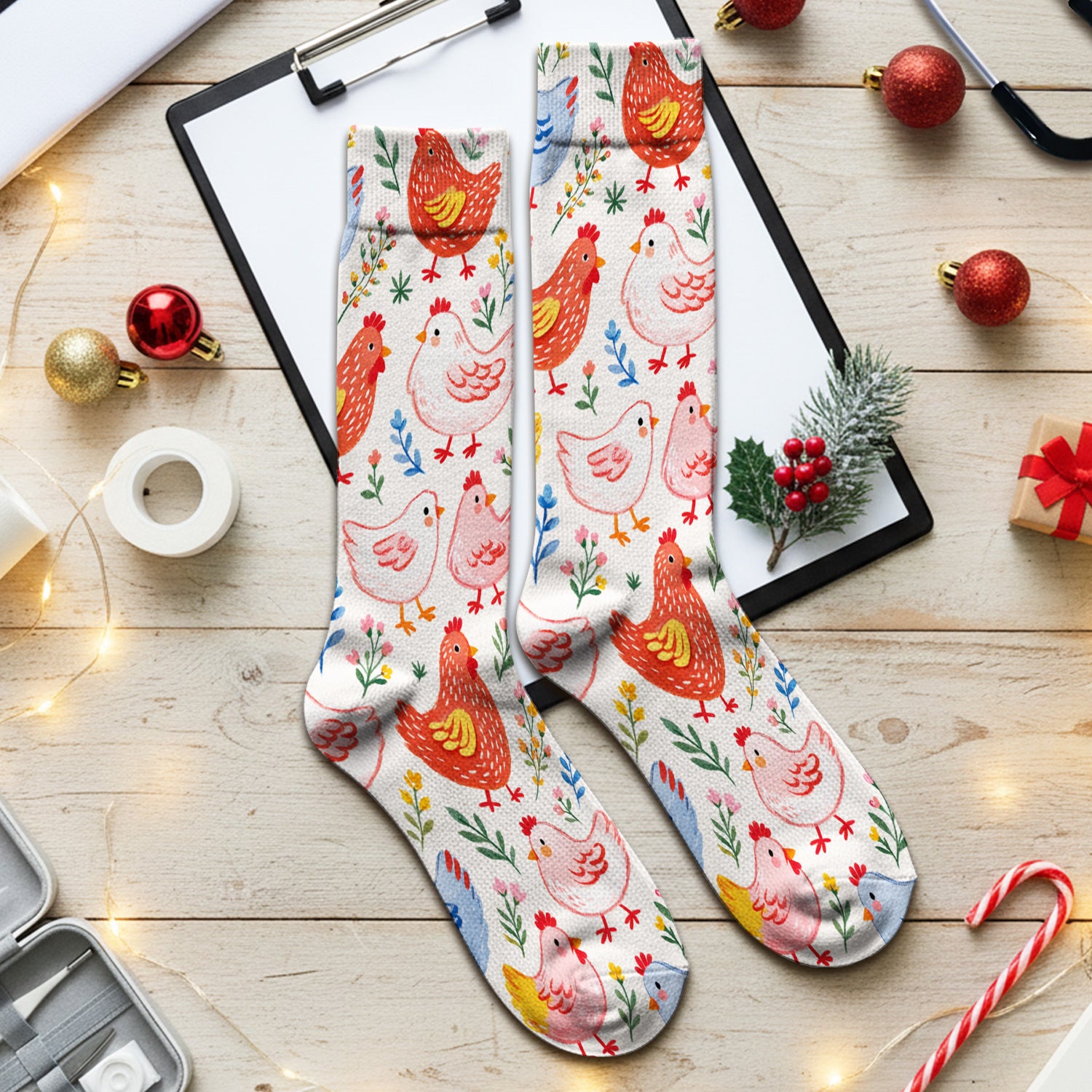 Fun Cartoon Hen Print Socks, Socks for Nurse Doctor