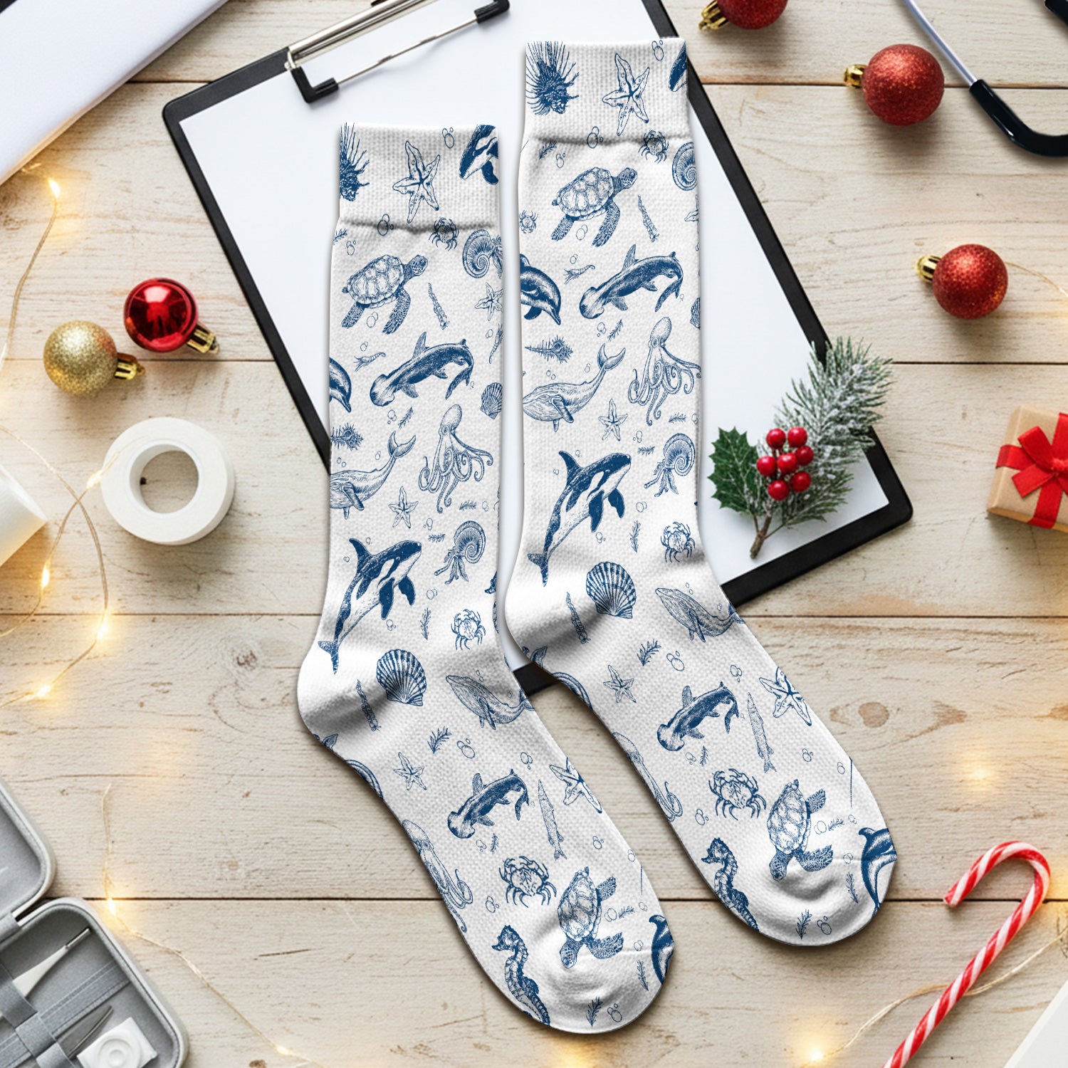Marine Sea Life Pattern Sock, Breathable Fabrics Medical Uniform