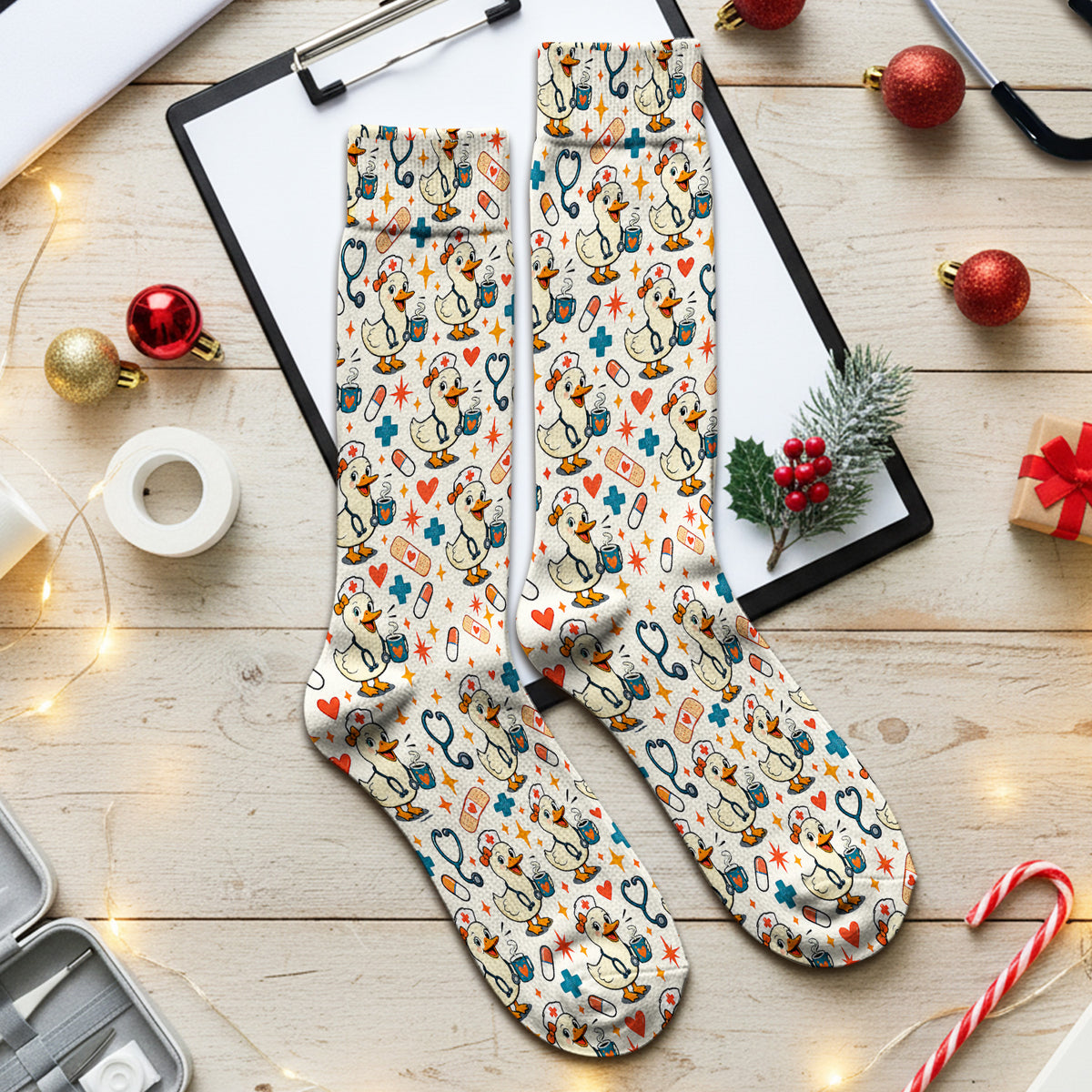 Cute Nurse Duck With Coffee Socks, Adult Socks for Men and Women