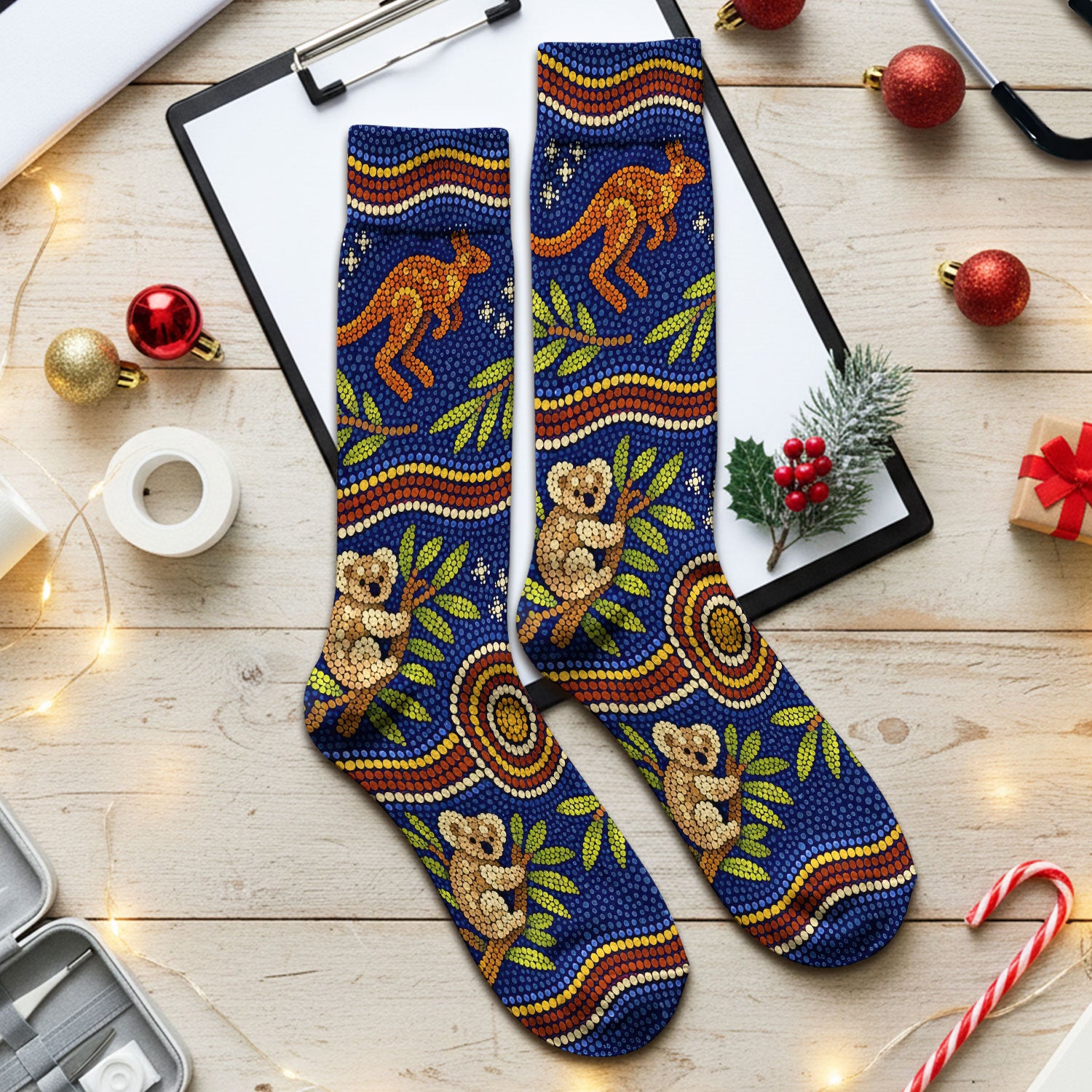 Australian Aboriginal Dot Art Scrub Socks, Kangaroo ANd Koala Pattern Nurse Sock, Breathable Fabrics Nursing Uniform
