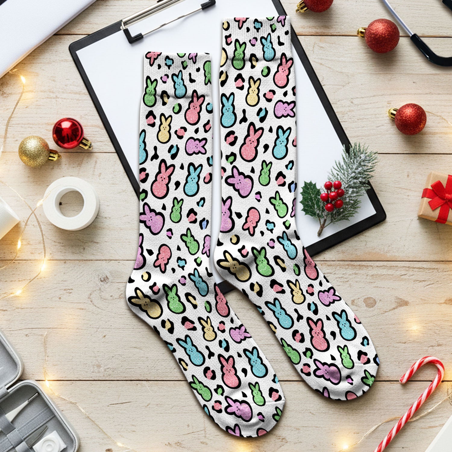 Cute Easter Bunny Pastel Pattern Socks, Socks for Nurse Doctor