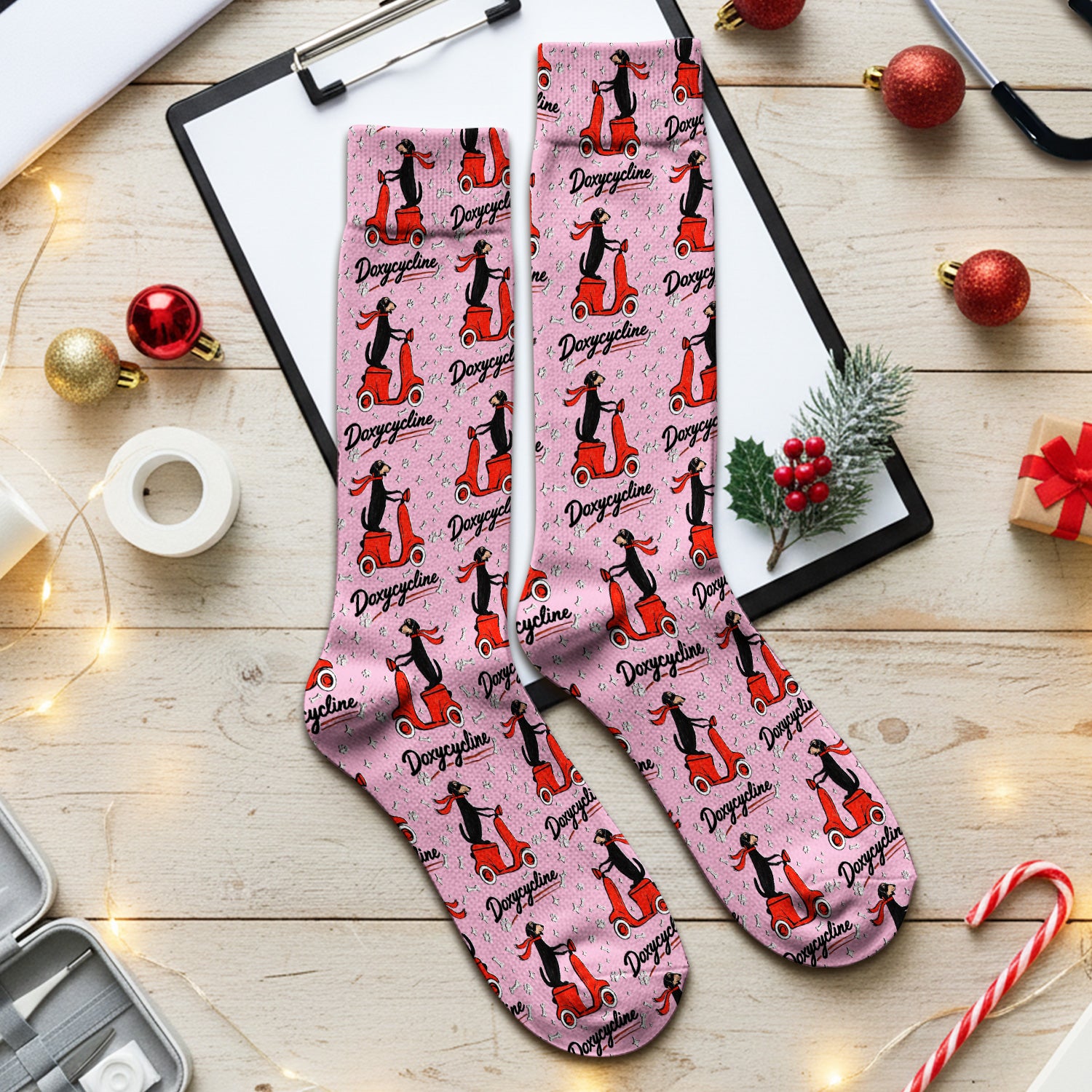Funny Dachshund Riding Scooter Doxycycline Socks, Socks for Nurse Doctor