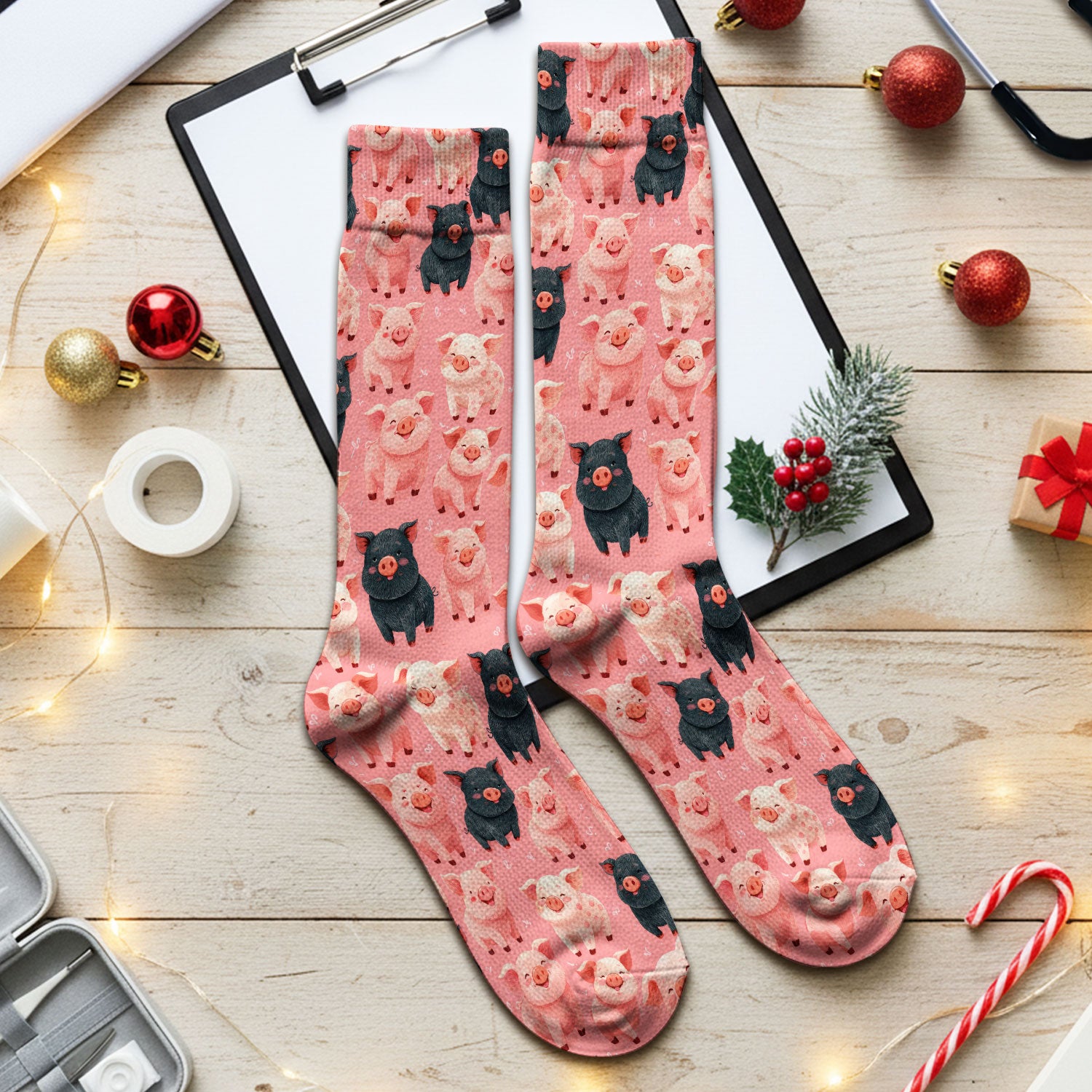 Funny Cartoon Pig Pattern Socks, Cute Nurse Socks