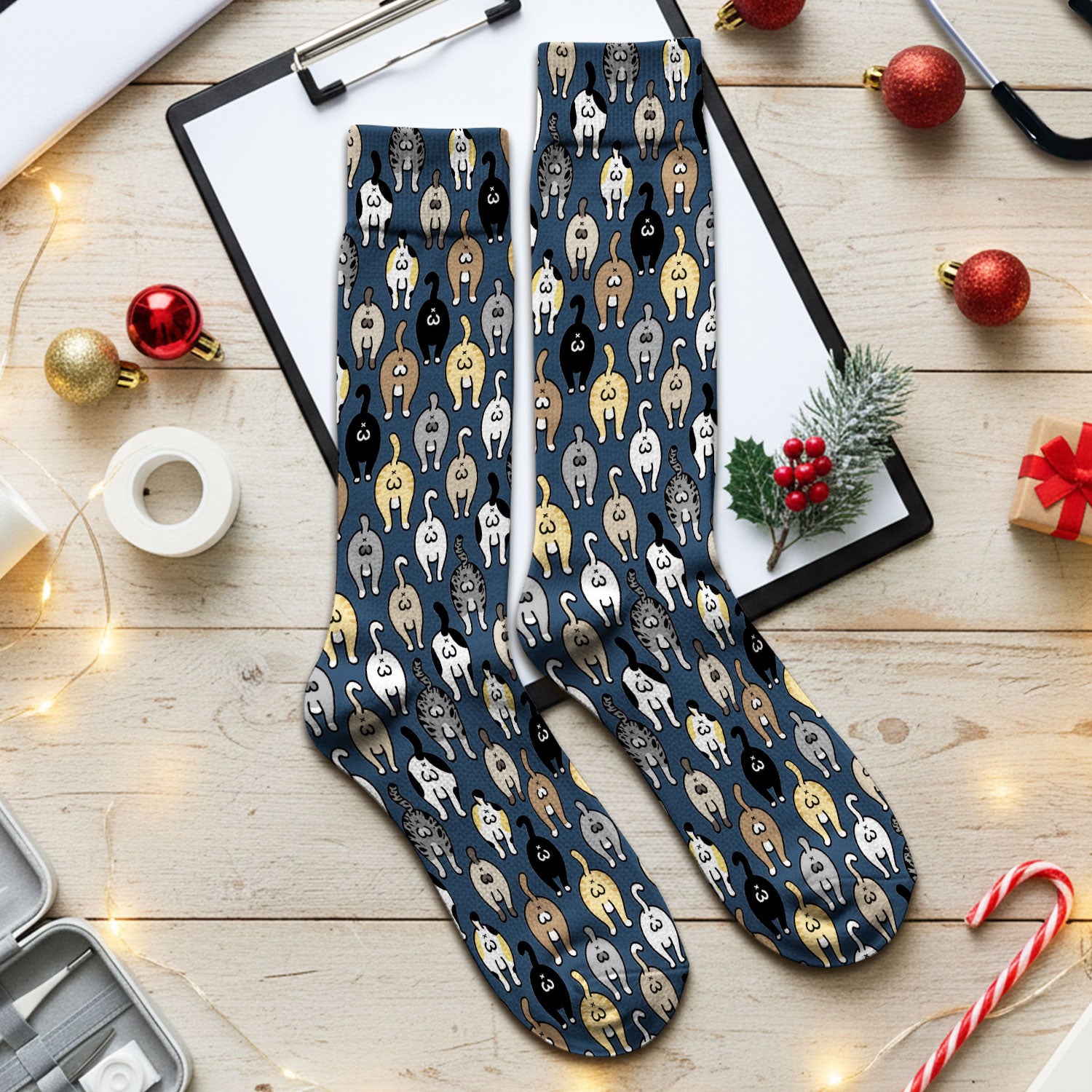 Cat Lover Nurse Scrub Socks, Funny Cat Butt Pattern Medical Sock, Breathable Fabrics Nursing Uniform