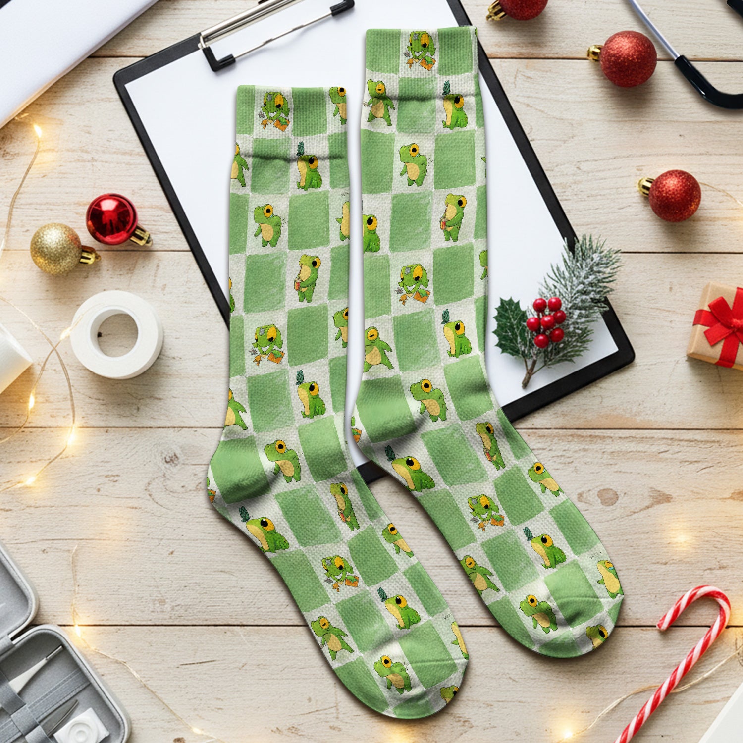 Cute Frog Duck Checkerboard Pattern Socks, Adult Socks for Men and Women