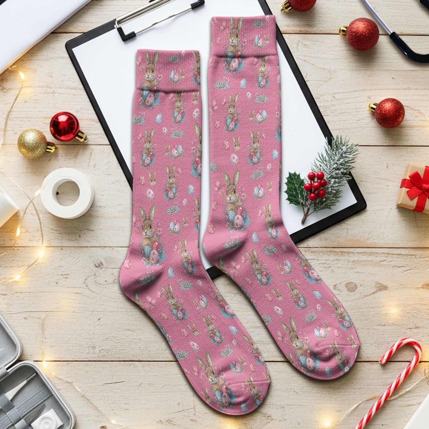 Pastel Easter Bunny Nest Pattern Socks, Socks for Nurse Doctor