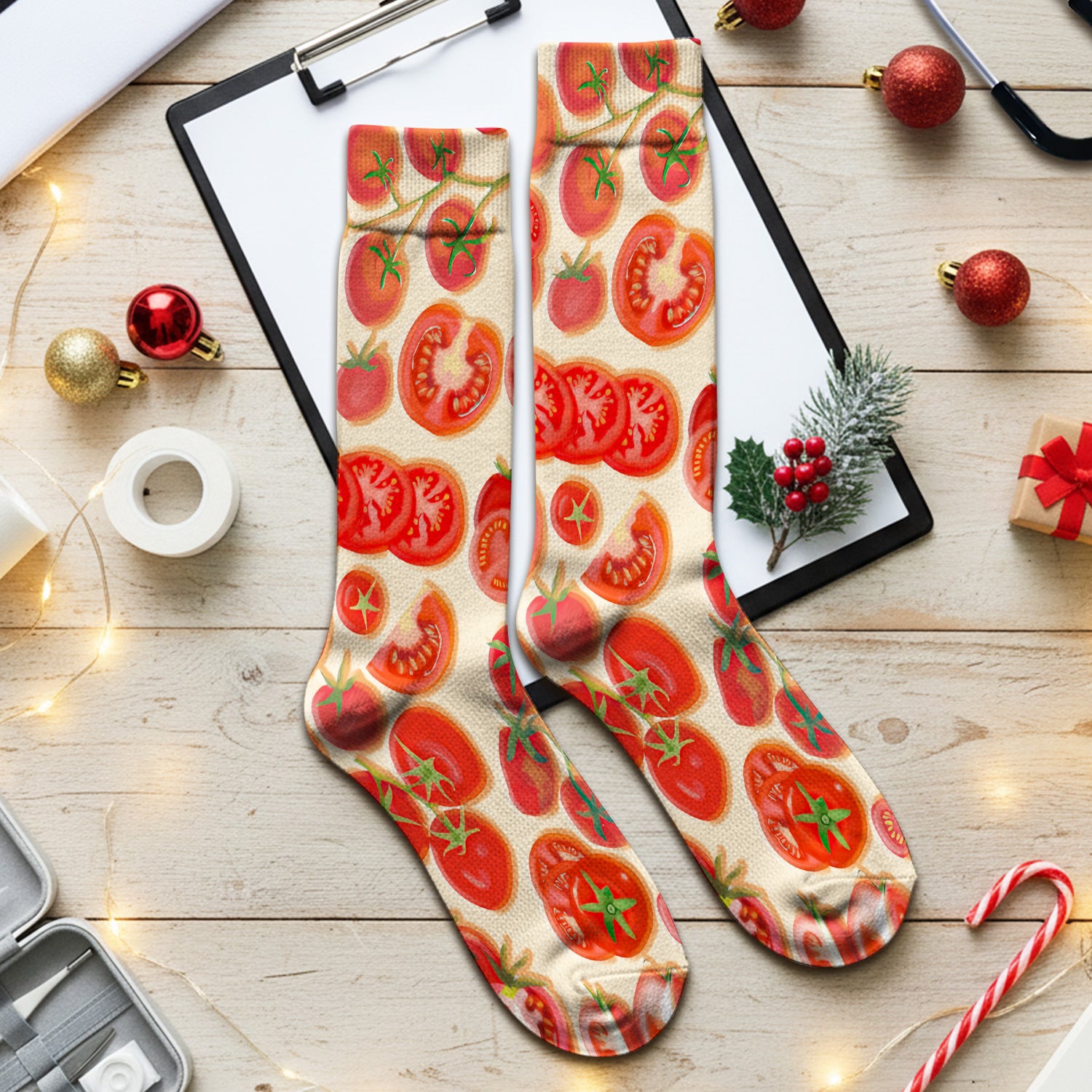 Fresh Tomato Slices Cherry Tomato Pattern Socks, Socks for Nurse Doctor