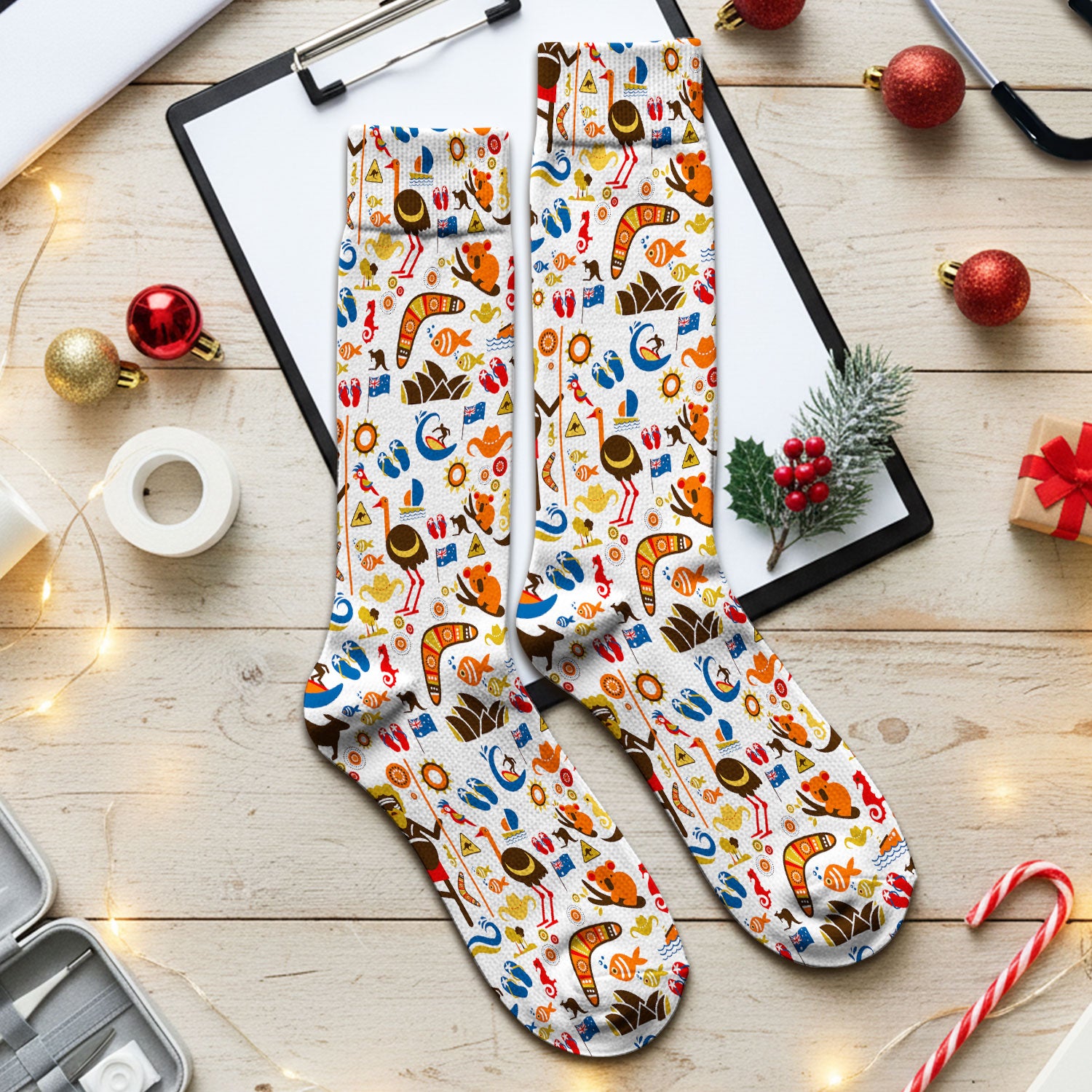 Indigenous Inspired Icon Scrub Socks, Australia Culture Pattern Nurse Sock, Comfortable Scrubs For Nursing