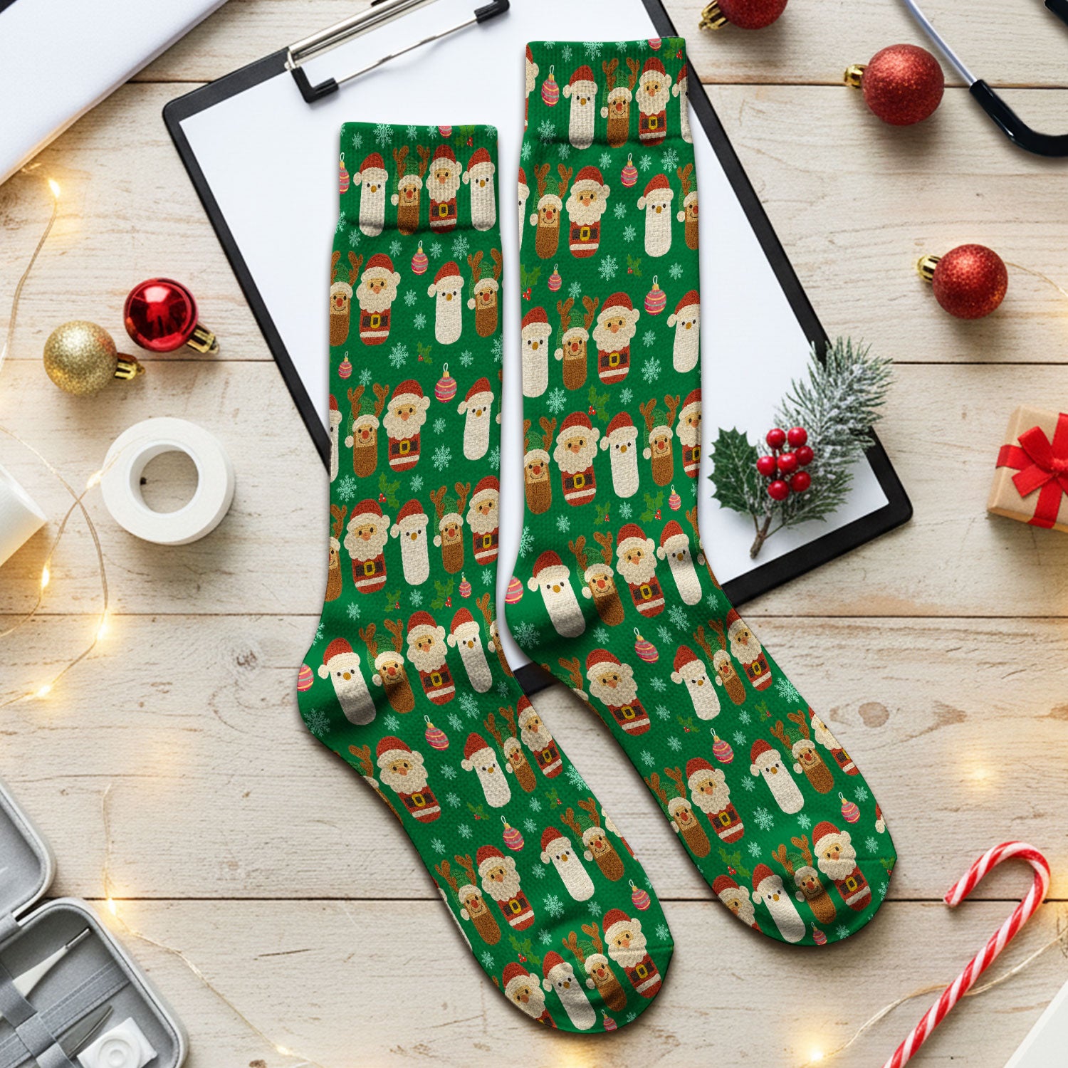 Christmas Santa Reindeer Snowman Socks for Nurse Doctor - Holiday Chill Pill Adult Socks for Men and Women