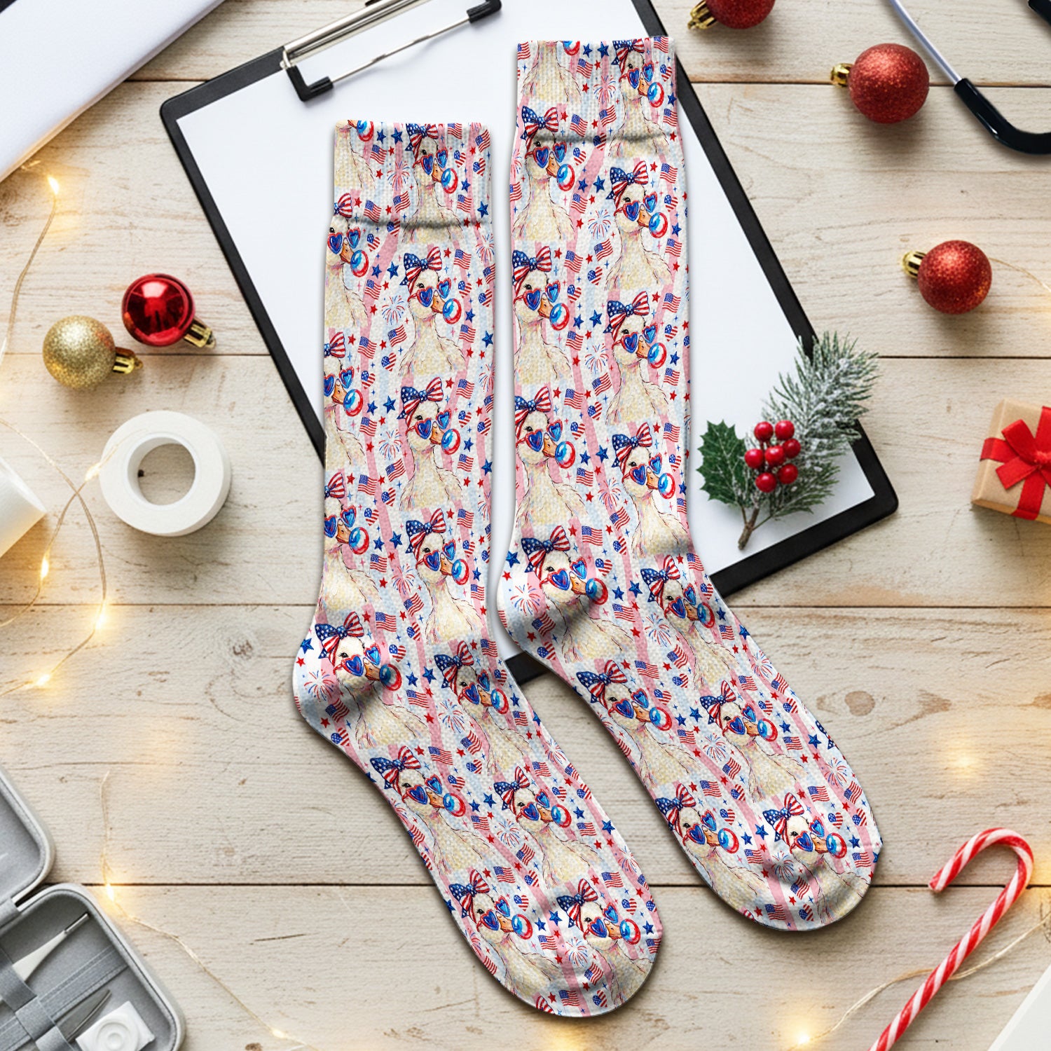 Cute Patriotic Goose Nurse Pattern Socks, Adult Socks for Men and Women
