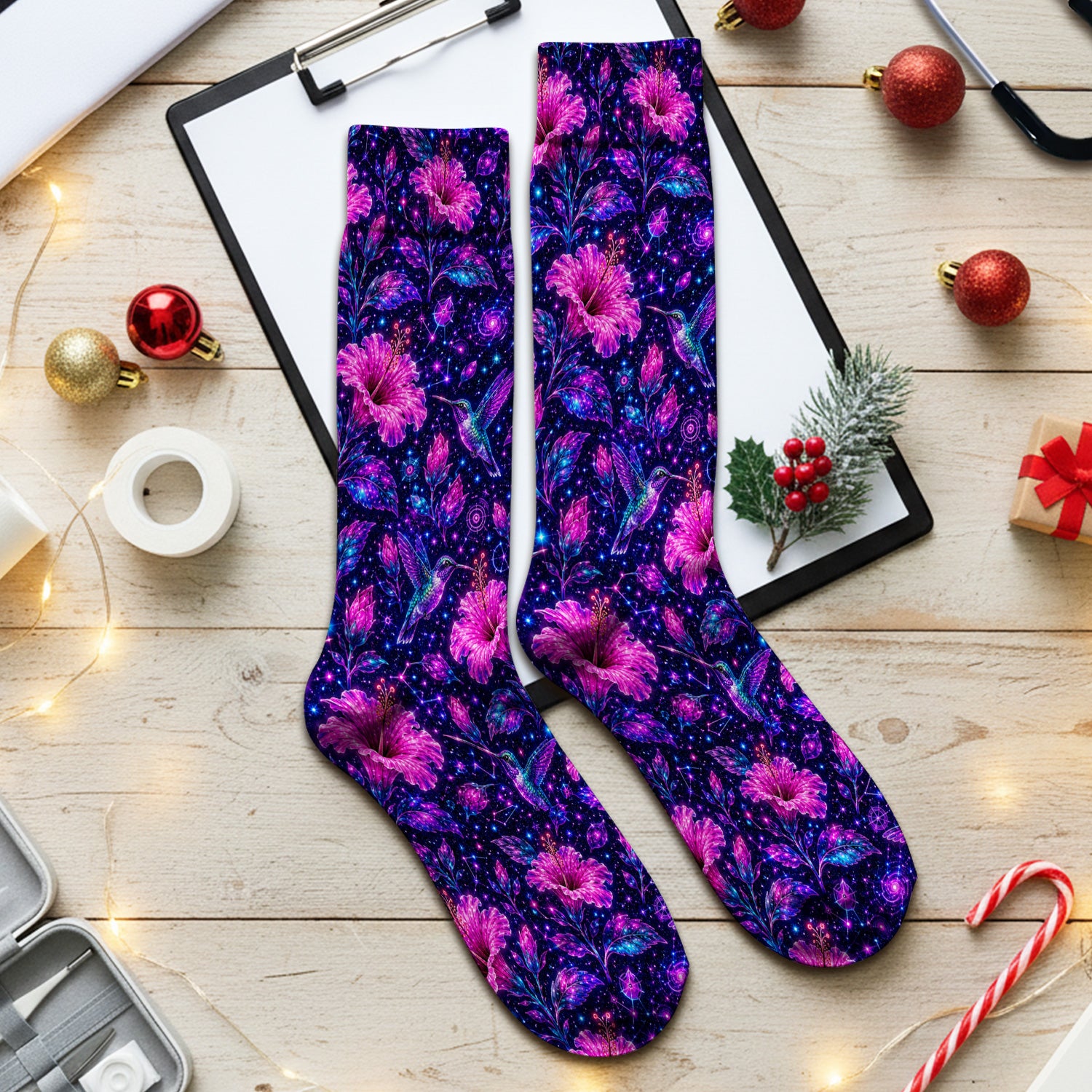 Galaxy Floral Hummingbird Nurse Pattern Socks, Adult Socks for Men and Women