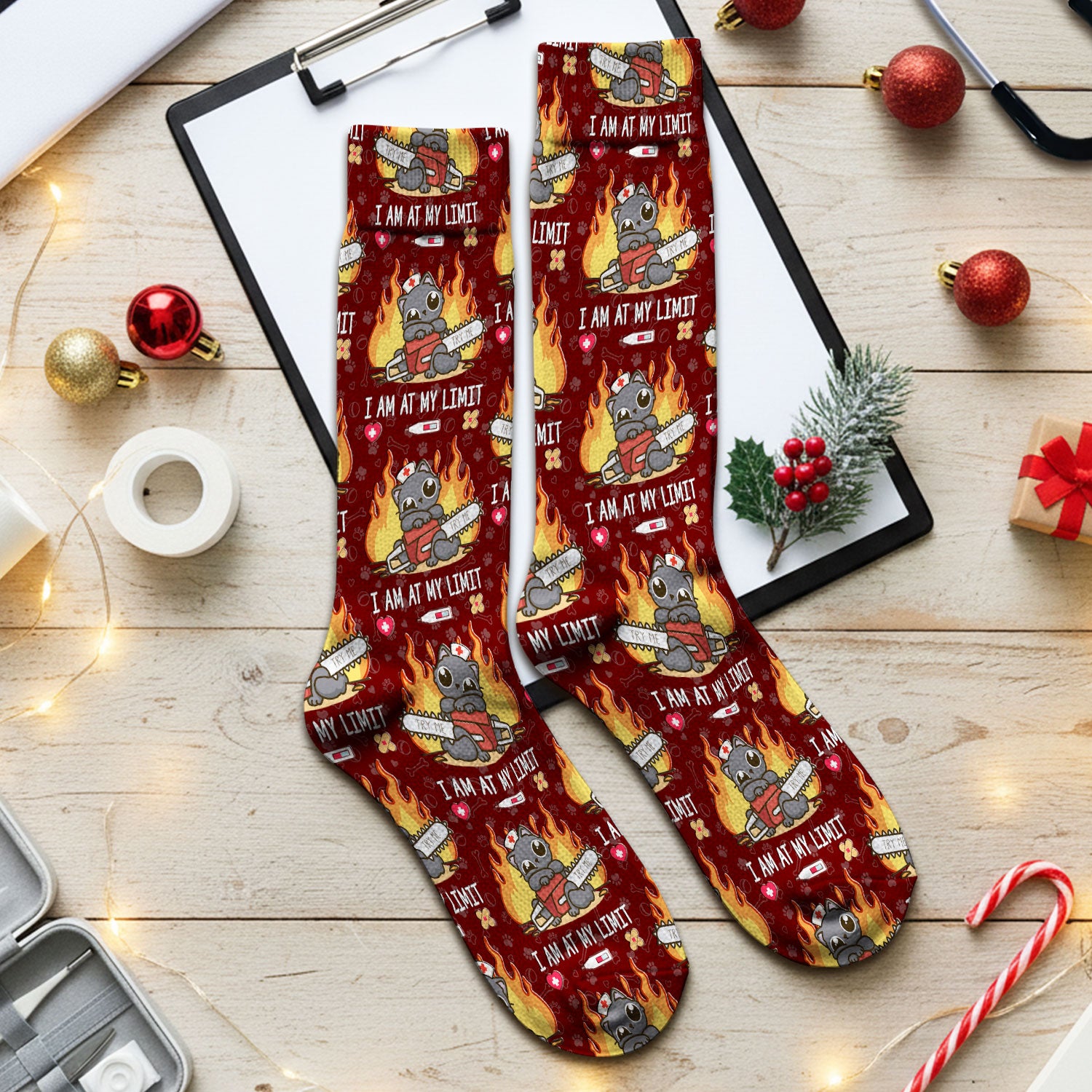 Funny Nurse Cat I Am At My Limit Medical Socks, Breathable Fabrics Medical Uniform