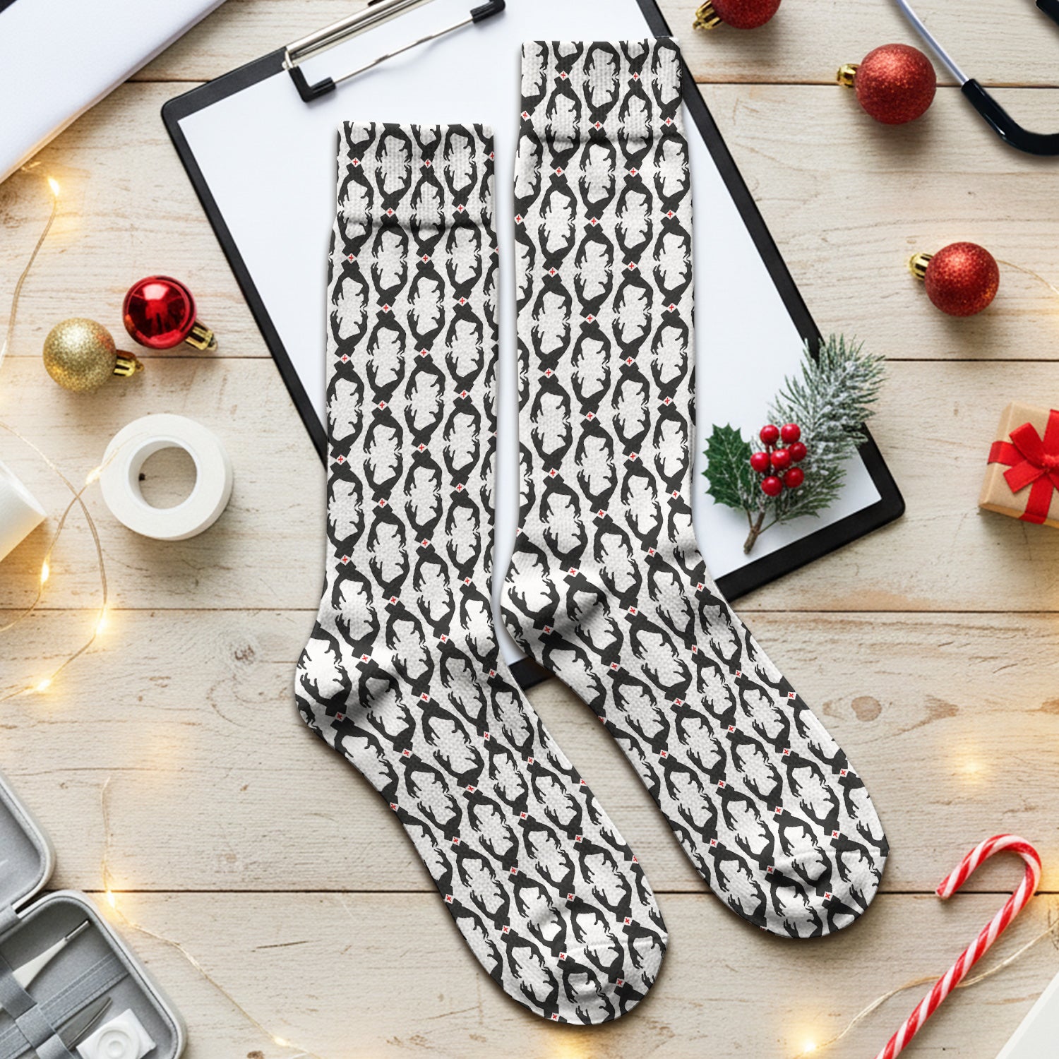 Creepy Hands Black White Red Patterns Socks, Adult Socks for Men and Women