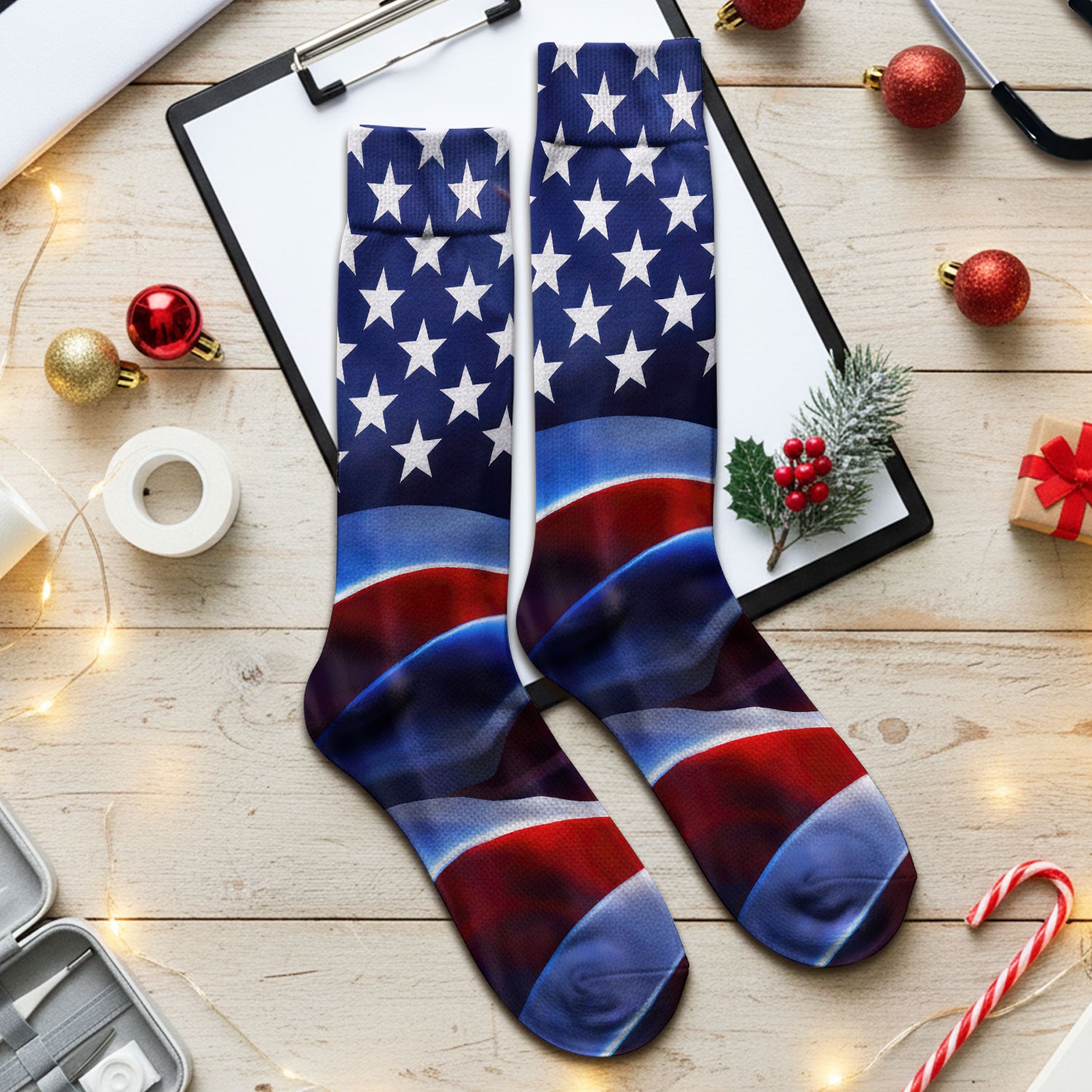 American Flag Stars Stripes Pattern Nurse Socks, Adult Socks for Men and Women