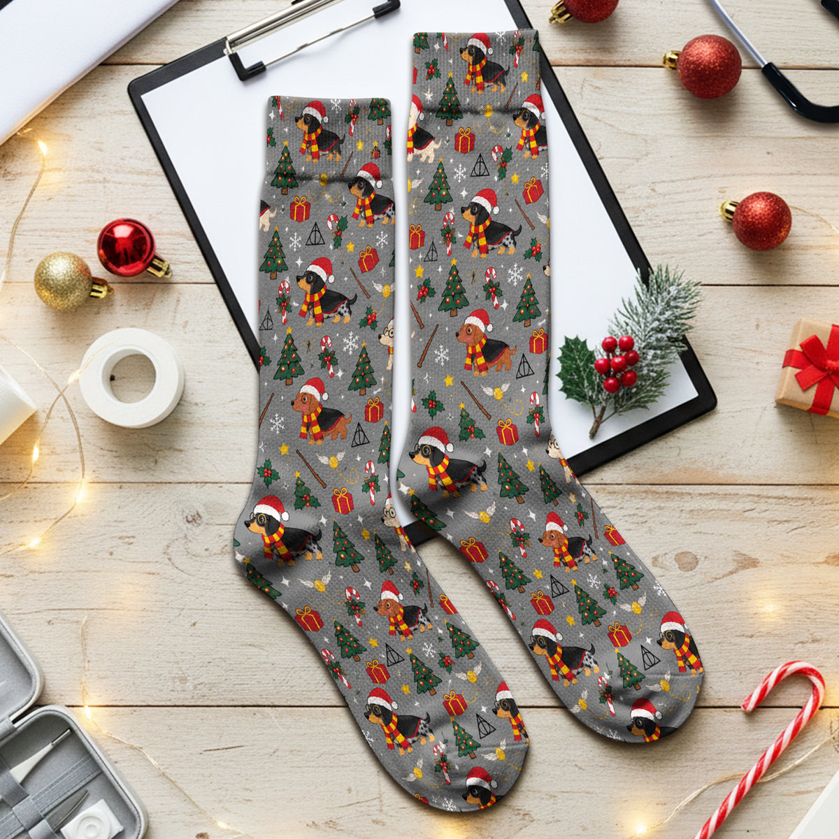 Christmas Wizard Dachshunds Pattern Socks, Adult Socks for Men and Women