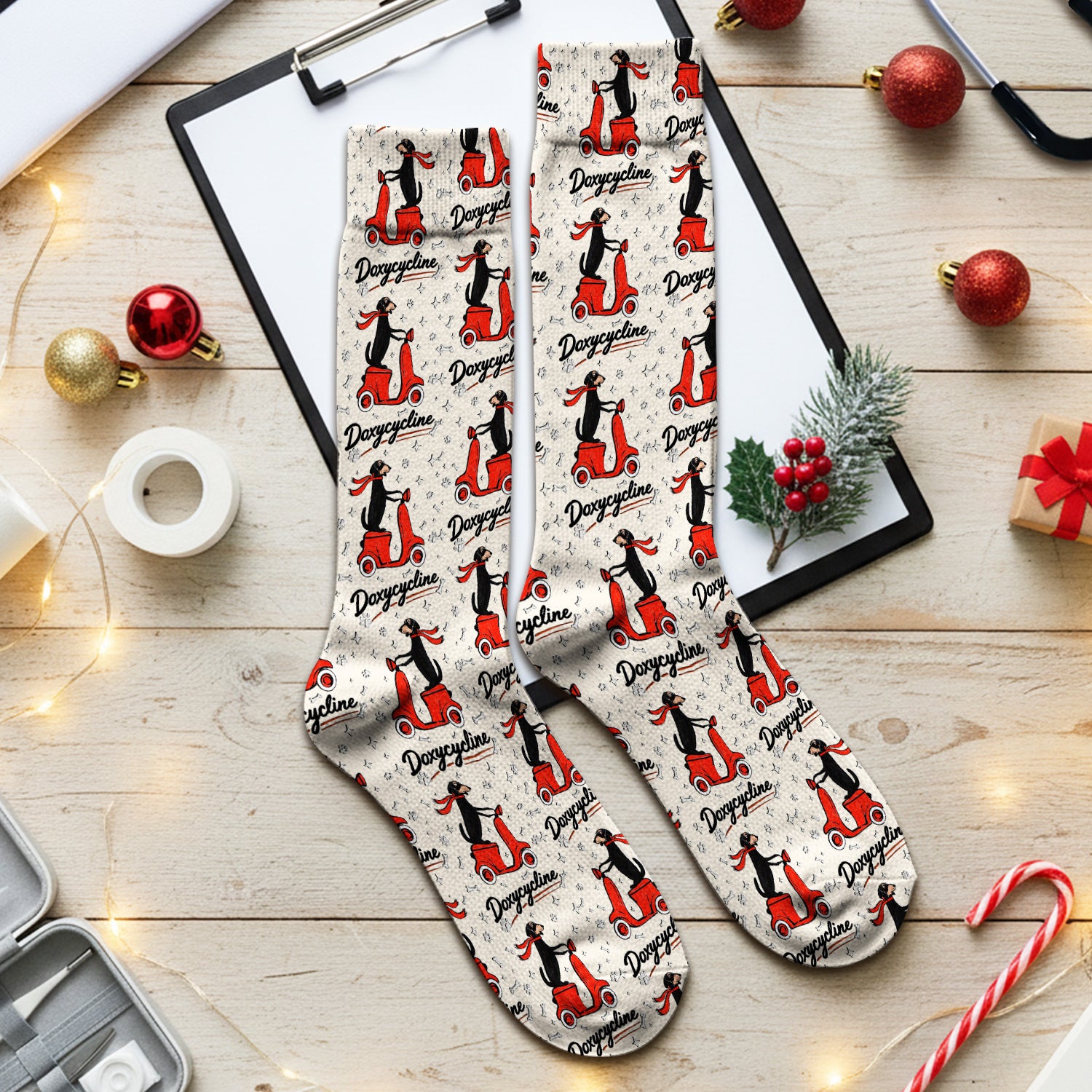 Funny Dachshund Riding Scooter Doxycycline Socks, Socks for Nurse Doctor
