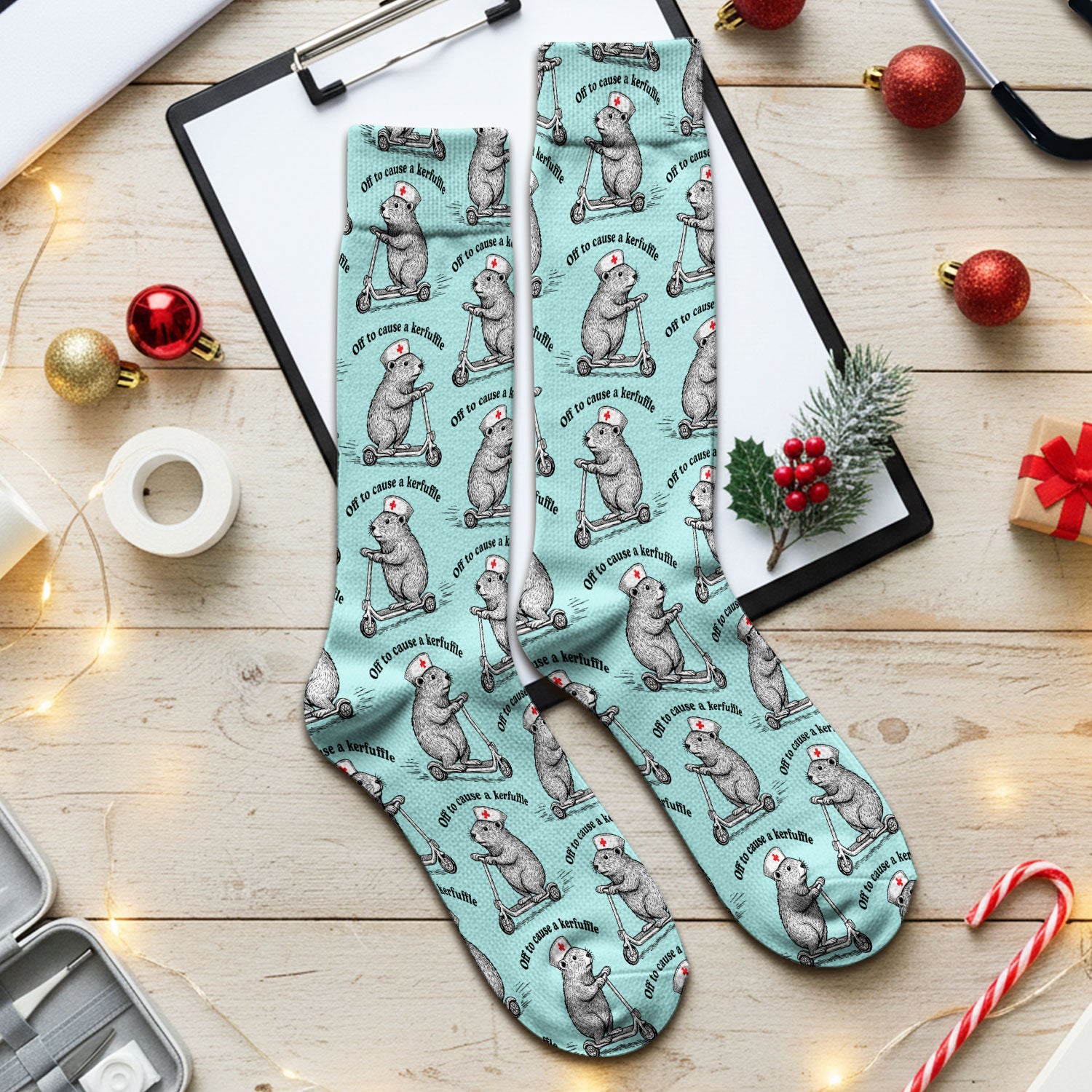 Funny Nurse Mouse Scooter Print Medical Socks, Socks for Nurse Doctor Adults
