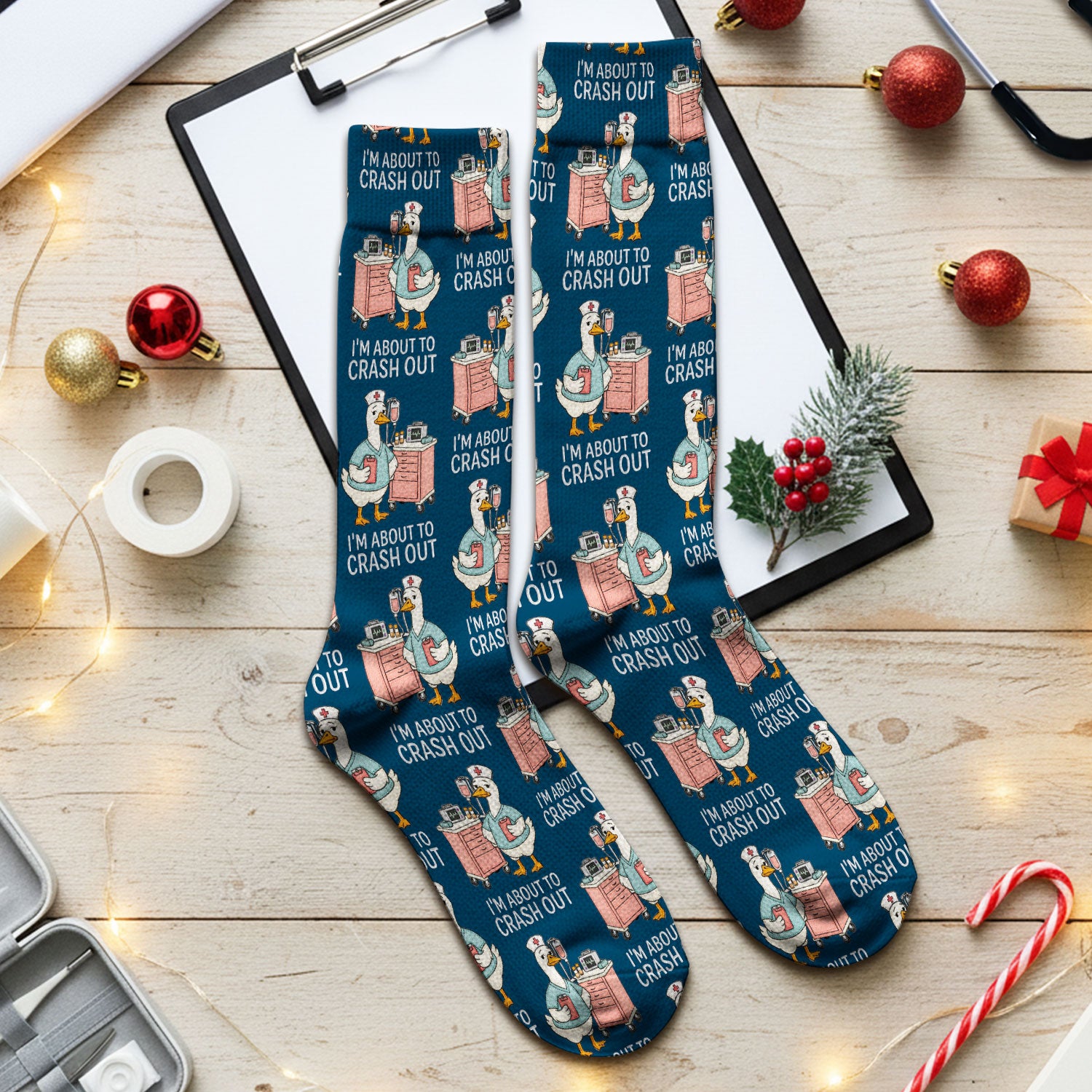 Funny Nurse Goose Crash Out Pattern Socks, Breathable Fabrics Medical Uniform