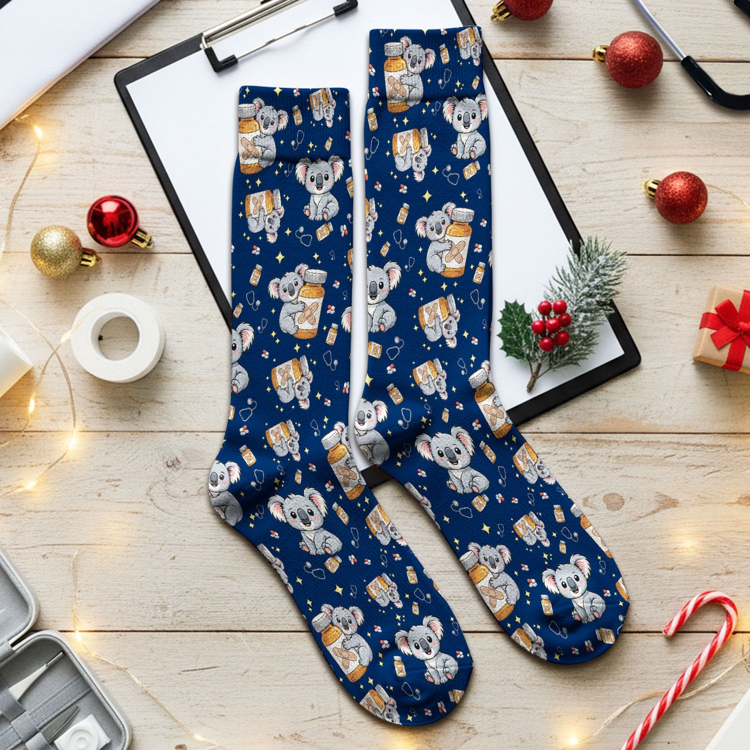 Cute Koala Nurse Bandage Medicine Print Socks,  Adult Socks for Men and Women