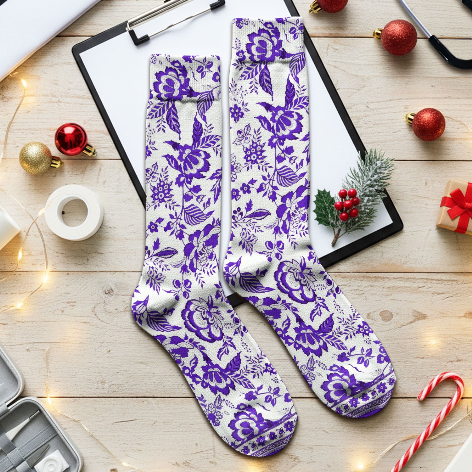 Toile De Jouy Scrub Socks For Women, Floral Pattern Nurse Sock, Comfortable Scrubs For Nursing