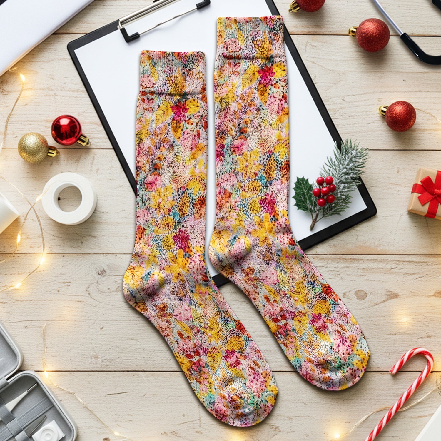 Autumn Floral Leaves Pattern Socks, Socks for Nurse Doctor