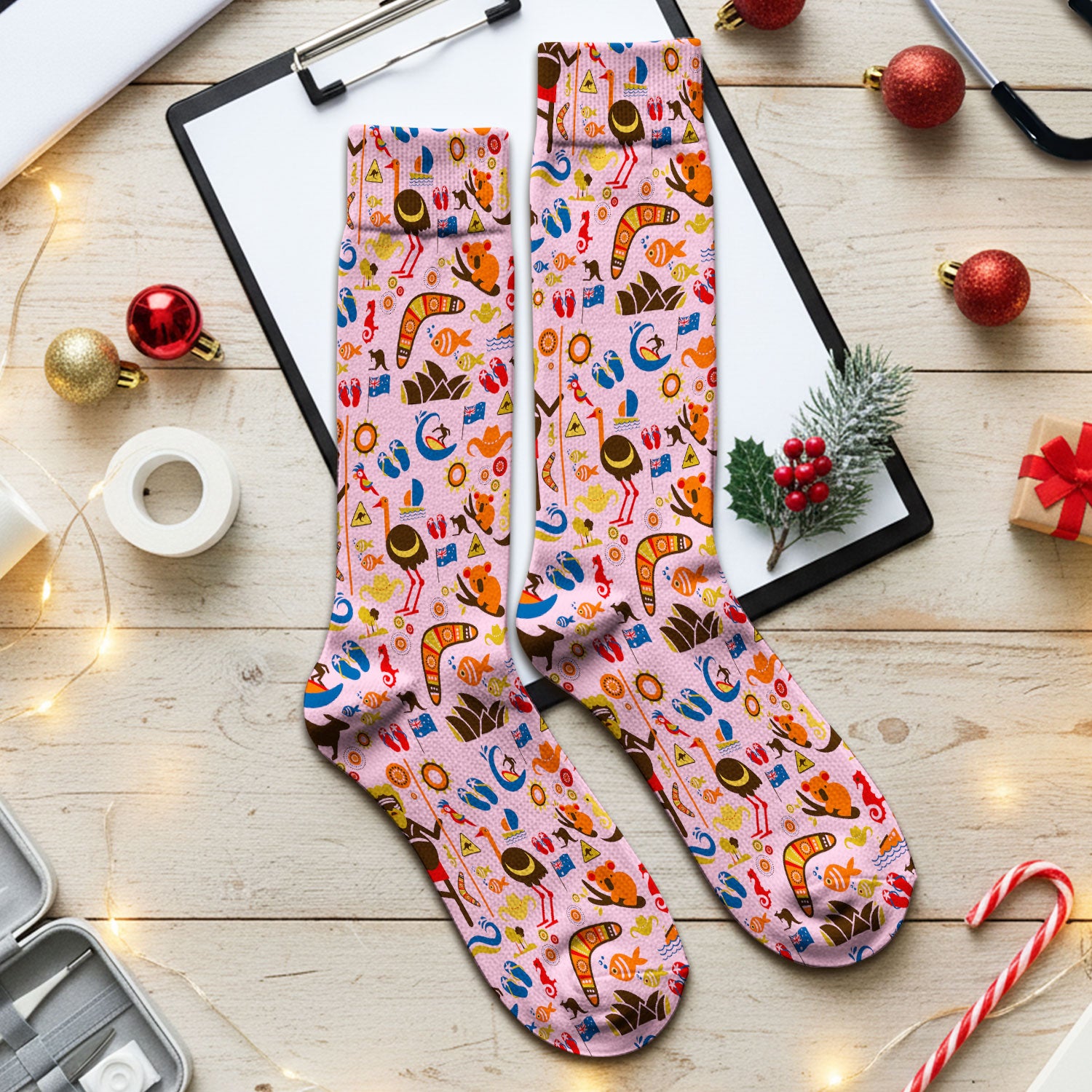 Indigenous Inspired Icon Scrub Socks, Australia Culture Pattern Nurse Sock, Comfortable Scrubs For Nursing