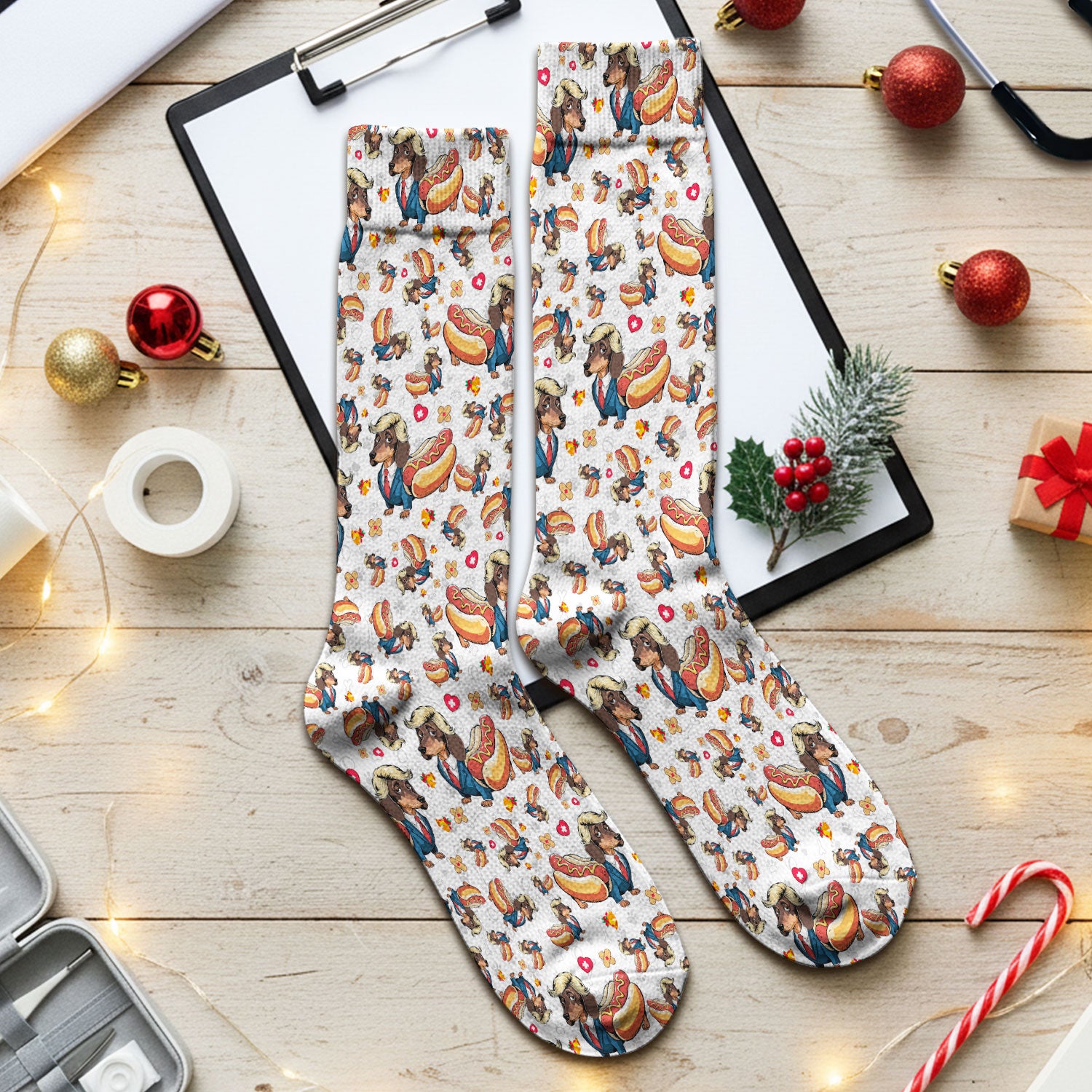 Dachshund Hot Dog Socks for Nurse Doctor - Funny Sausage Dog Adult Socks for Men and Women