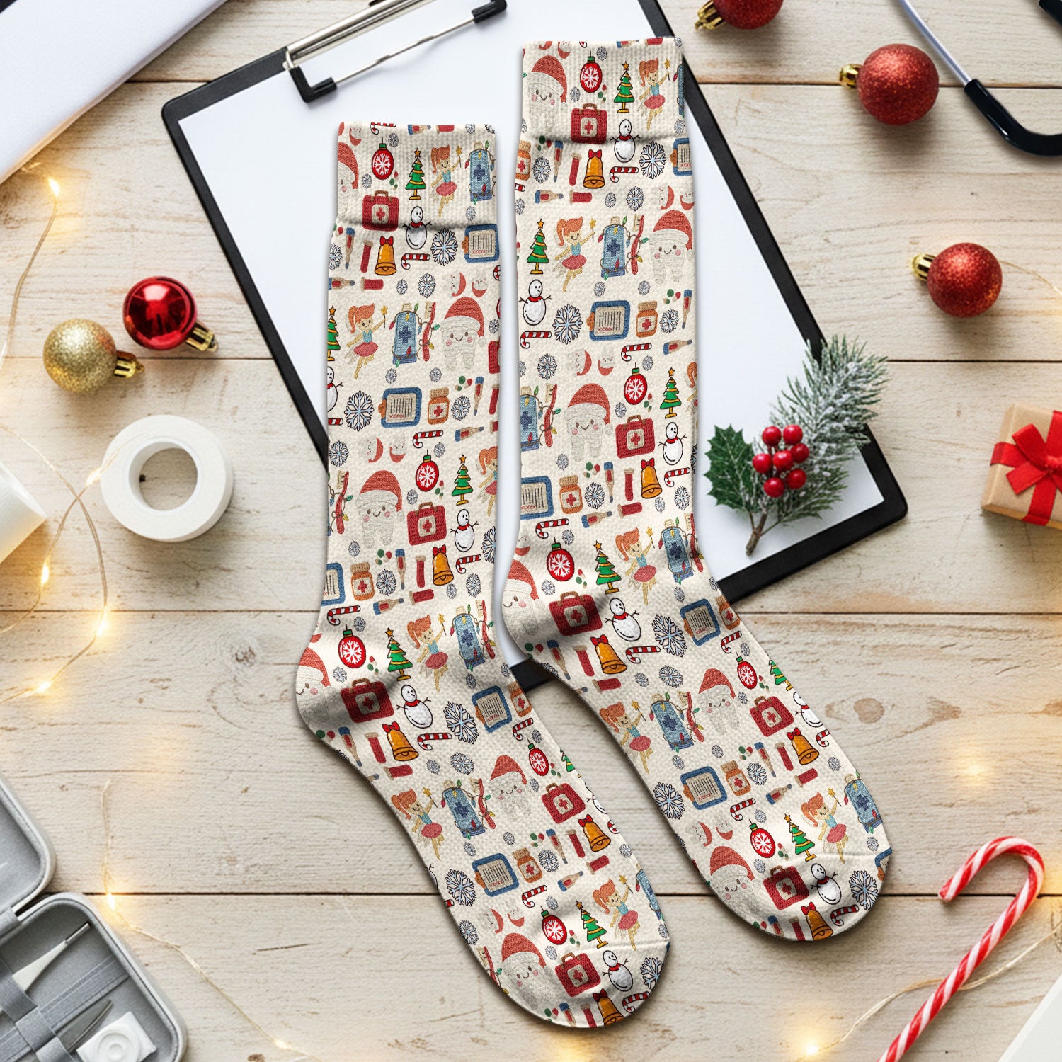 Christmas Dental Socks for Nurse Doctor - Cute Santa Tooth & Snowman Adult Socks for Men and Women