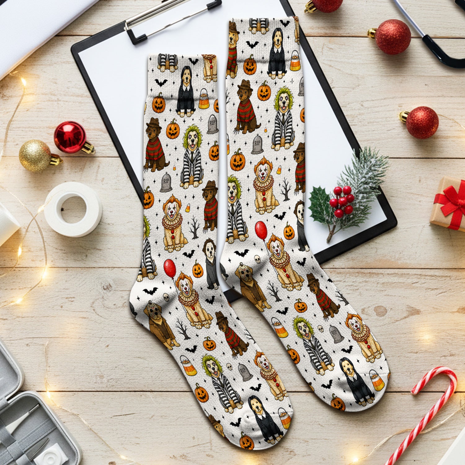 Funny Halloween Dog Pattern Socks, Adult Socks for Men and Women