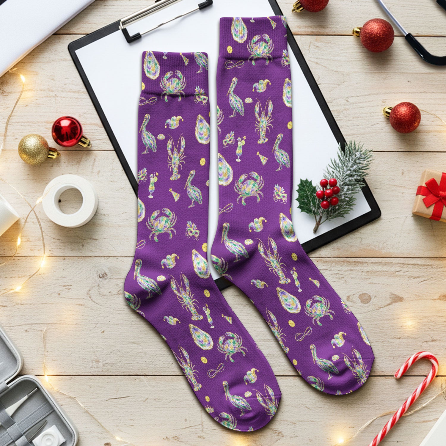 Mardi Gras Seafood Nurse Scrub Socks, Comfortable Uniform Scrubs For Nursing