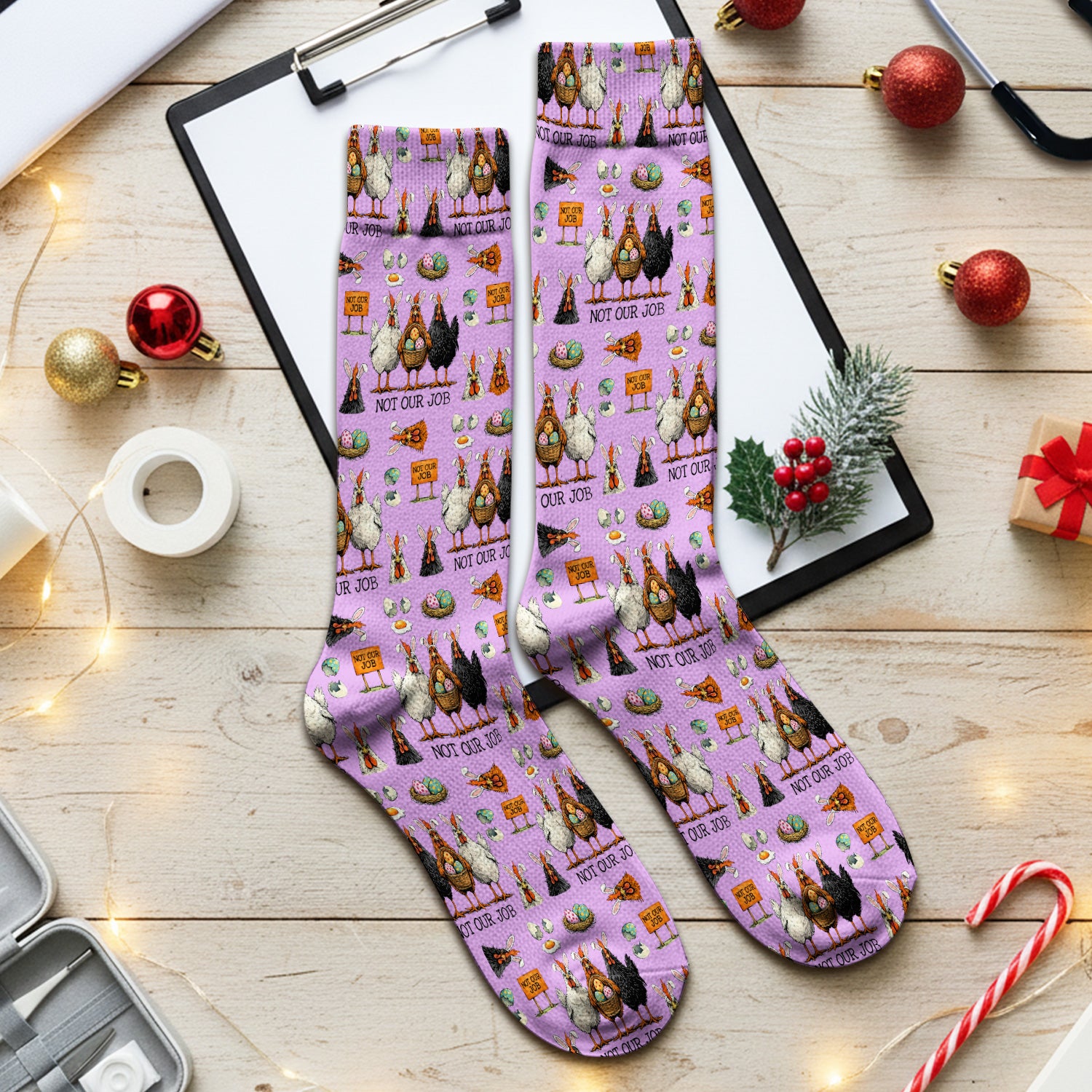 Funny Easter Chicken Humor Pattern Socks, Breathable Fabrics Medical Uniform