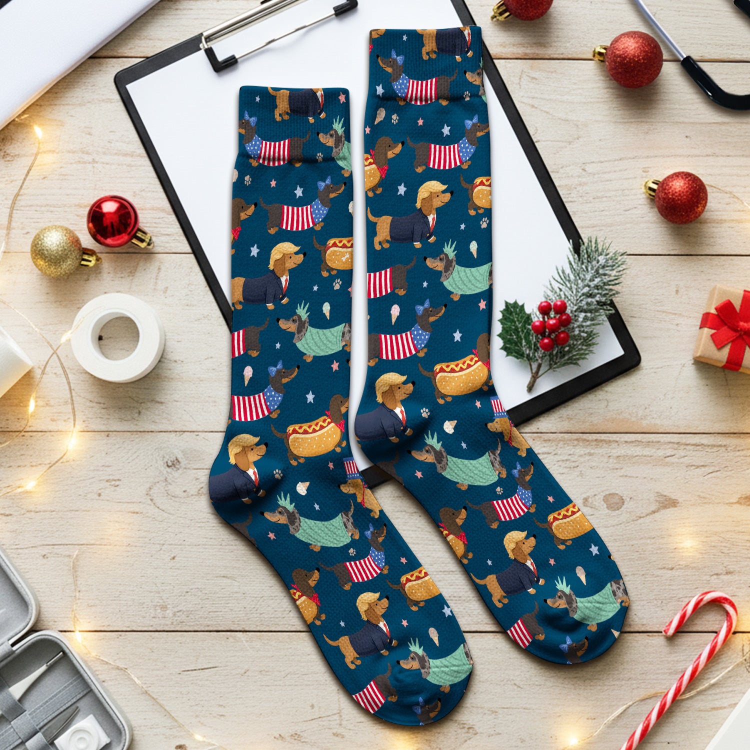 Funny Patriotic Dachshund Costume Dogs Pattern Sock, Breathable Fabrics Medical Uniform