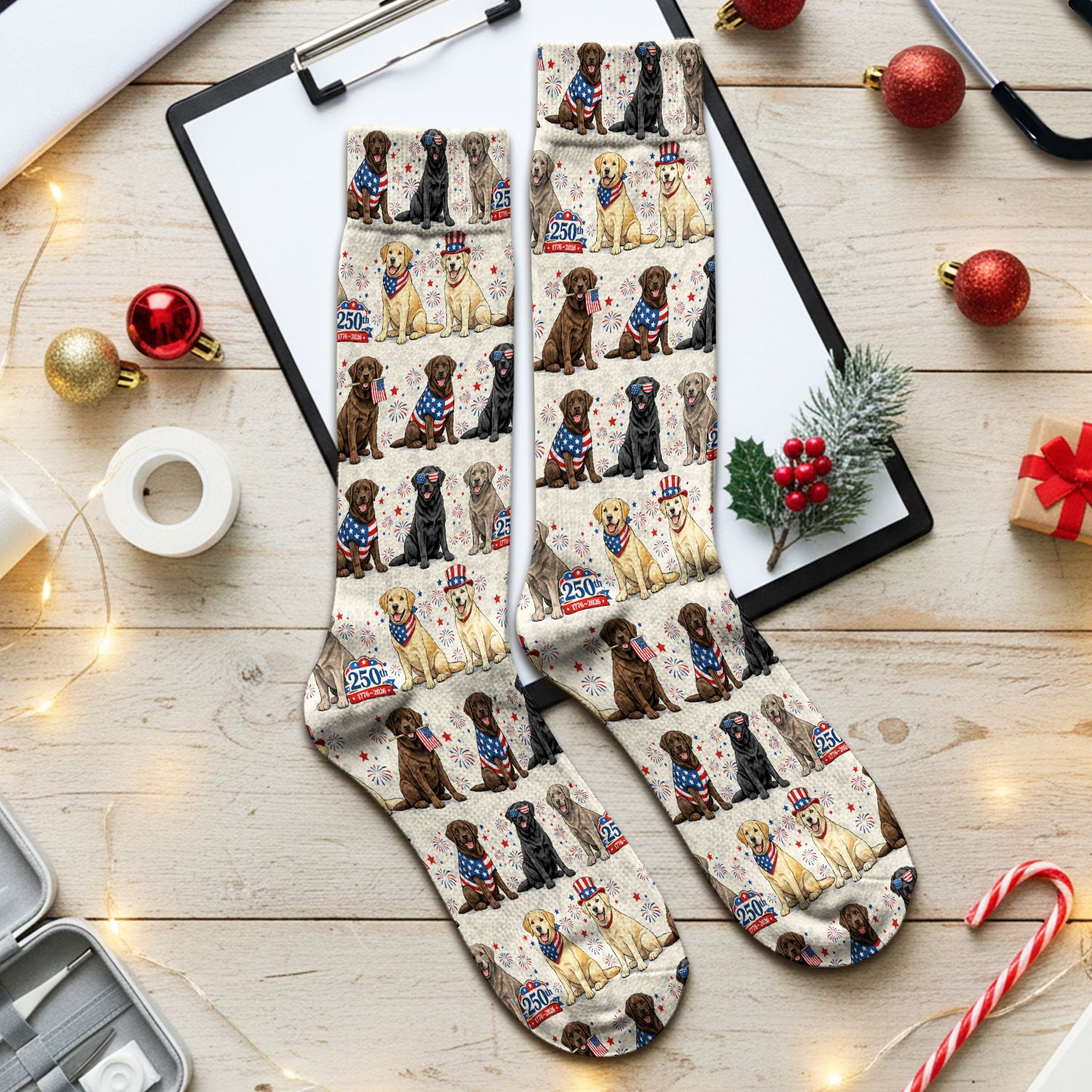 4th of July Labrador Dog Patriotic Print Socks, Breathable Fabrics Medical Uniform
