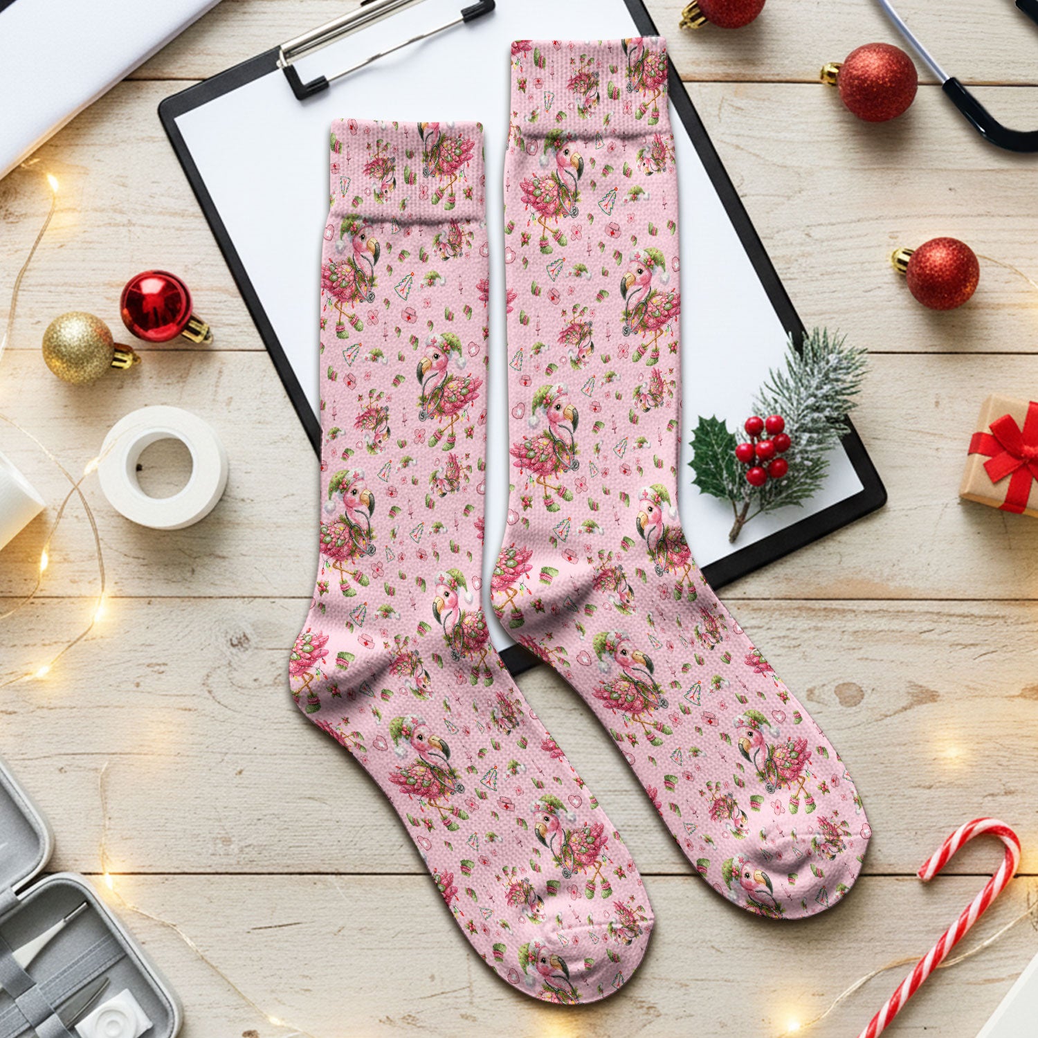 Pink Flamingo Socks for Nurse Doctor - Christmas Adult Socks for Men and Women - Breathable Fabrics Medical Uniform