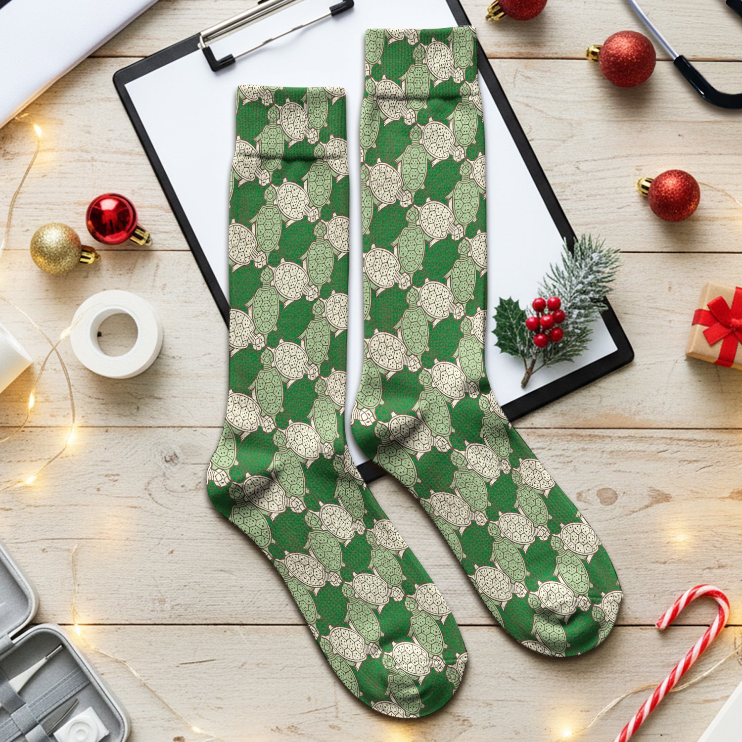 Green Sea Turtle Shell Pattern Socks, Adult Socks for Men and Women