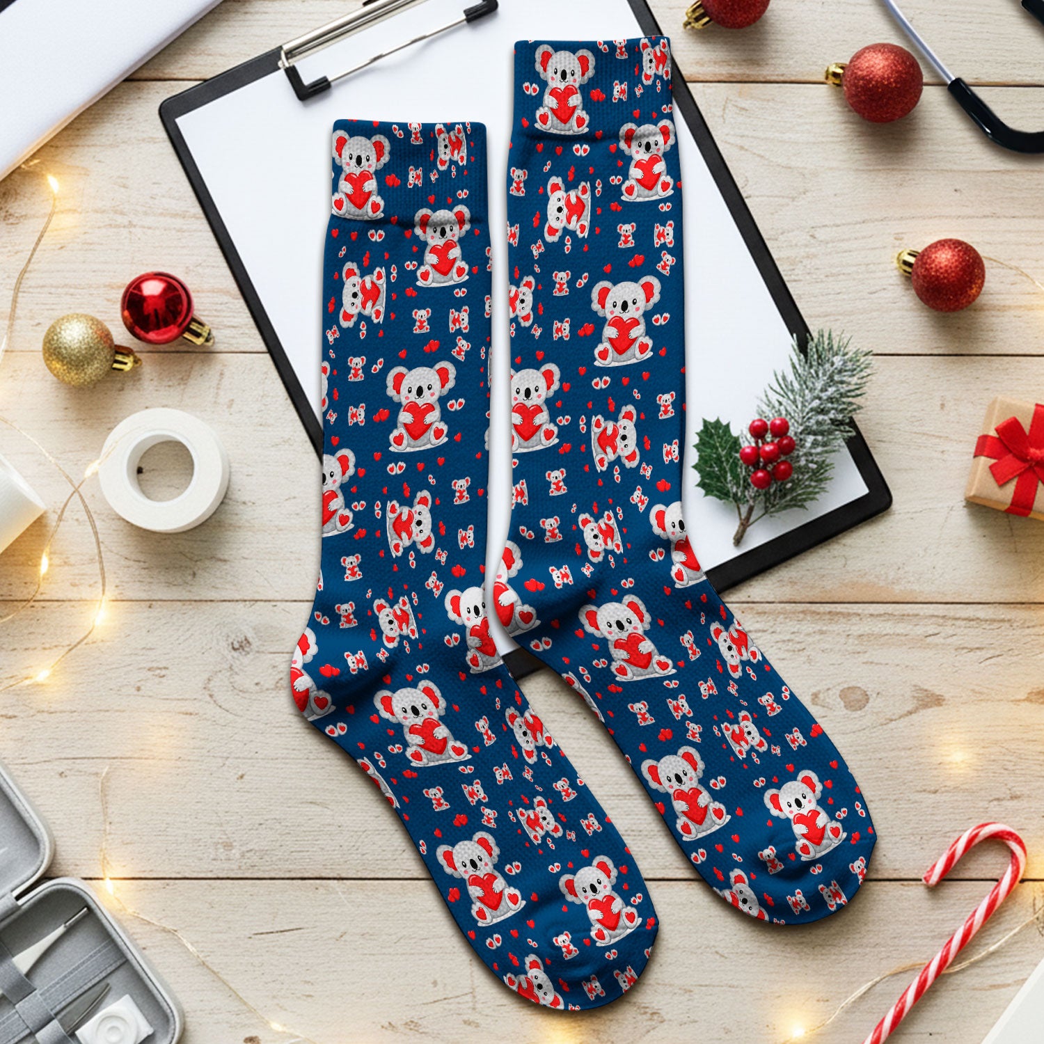Valentine Cute Koala Heart Pattern Socks, Socks for Nurse Doctor