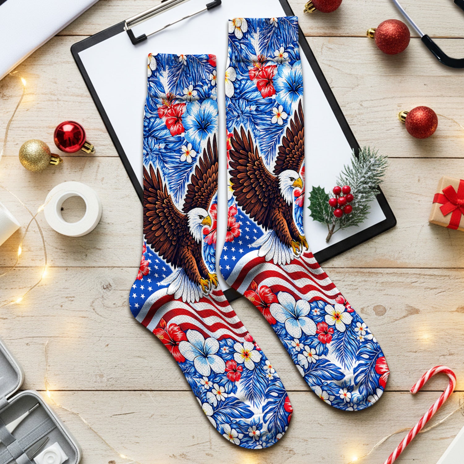 Patriotic Eagle Floral Pattern, America 250 Medical Socks, Adult Socks for Men and Women