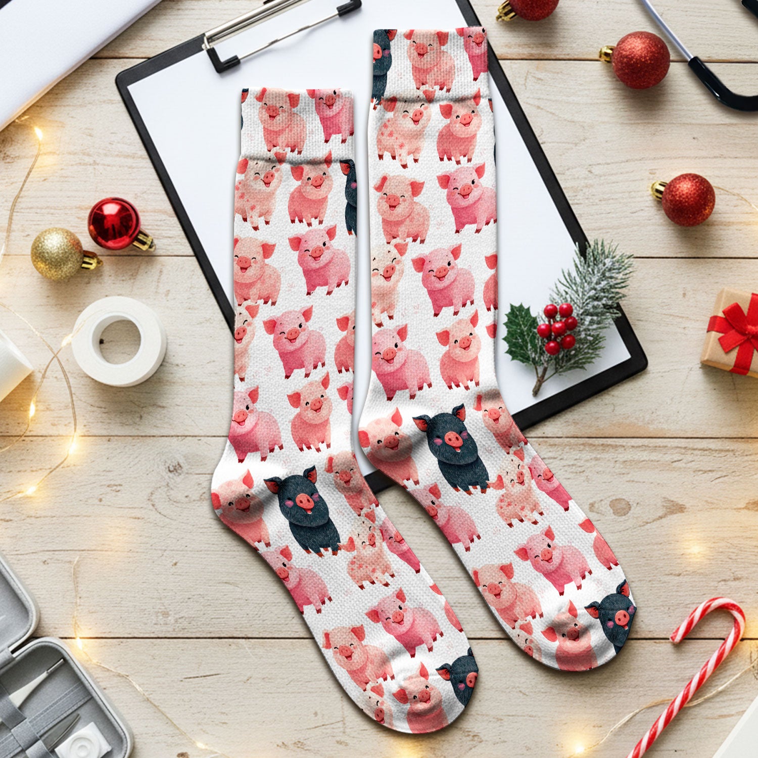Funny Farm Pig Cartoon Pattern Socks, Breathable Fabrics Medical Uniform