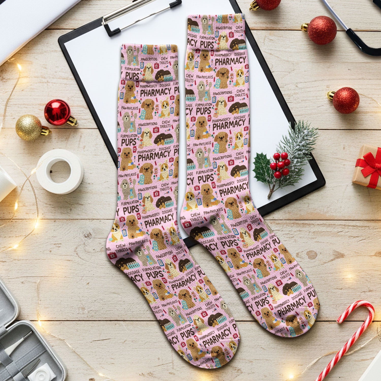 Pharmacy Pups Socks for Nurse Doctor - Cute Dog Adult Socks for Men and Women - Funny Gift for Pharmacists & Vet Techs