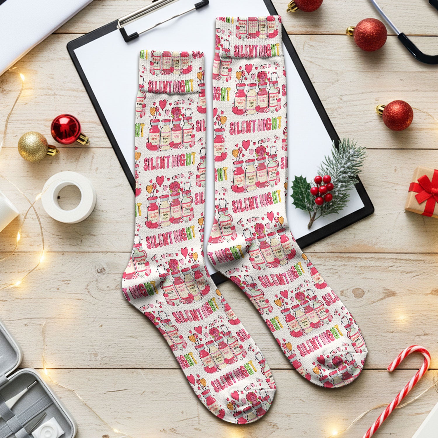 Valentine Silent Night Love Design, Adult Socks for Men and Women