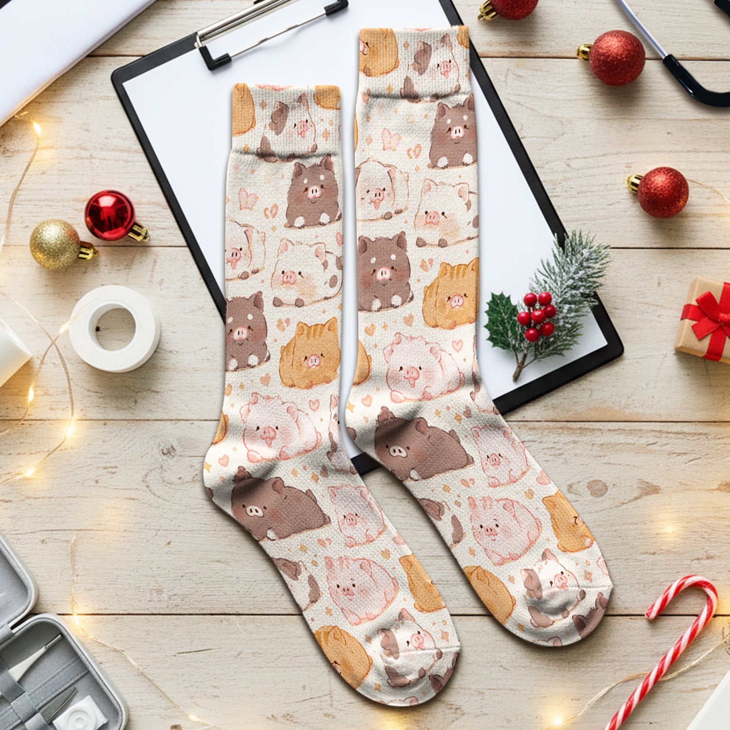 Cute Chubby Pig Nurse Print Socks, Adult Socks for Men and Women