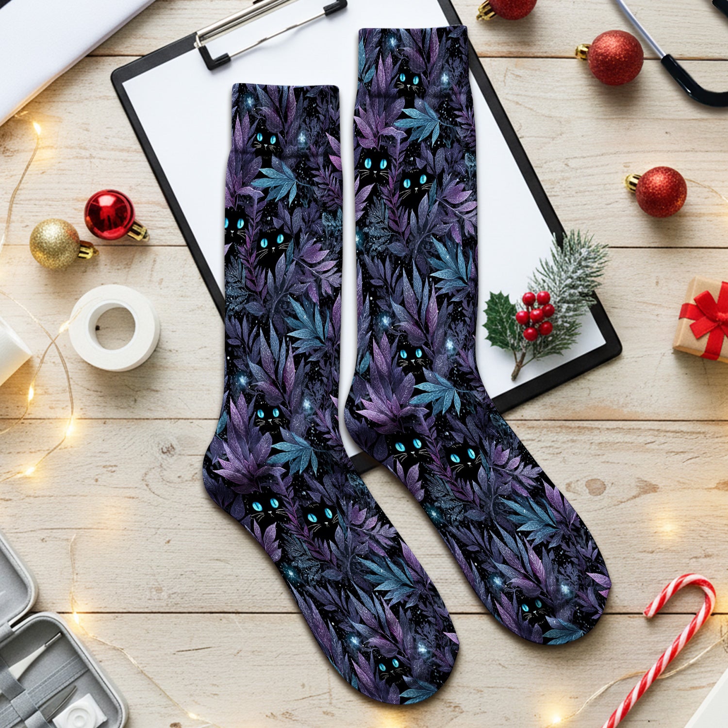 Mystic Black Cat Veterinary Pattern Socks, Adult Socks for Men and Women