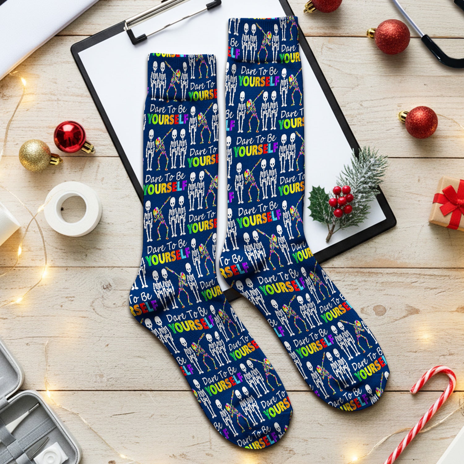 Rainbow Skeleton Dare To Be Yourself Pattern Socks, Adult Socks for Men and Women