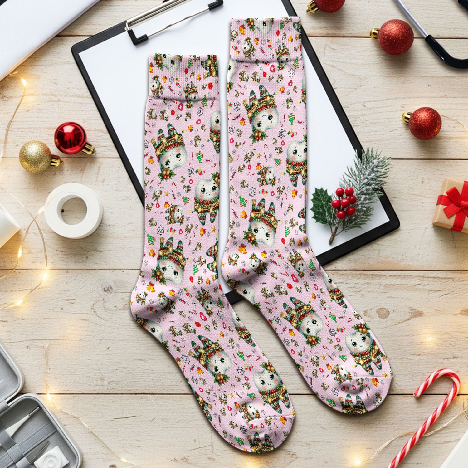 Funny Dental Christmas Socks, Cute Christmas Tooth Pattern Socks, Holiday Dentist Gift, Funny Dental Hygienist Socks For Women