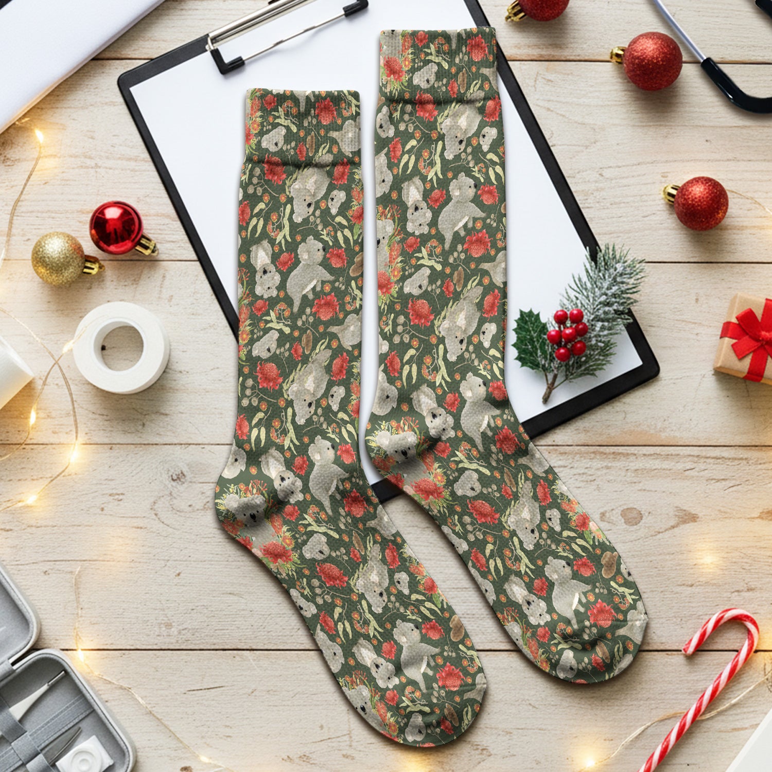 Cute Koala Wildflower Pattern Socks, Adult Socks for Men and Women