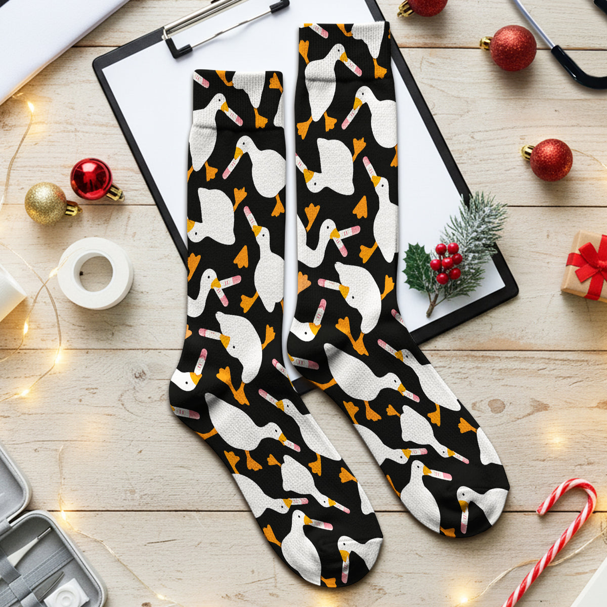 Funny Geese Holding Pregnancy Test Socks, Adult Socks for Men and Women