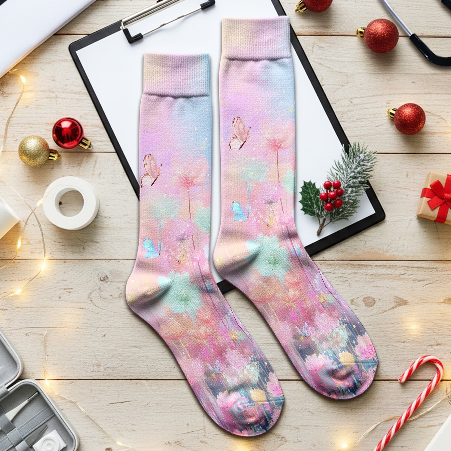 Dreamy Pastel Watercolor Floral Garden Socks, Adult Socks for Men and Women