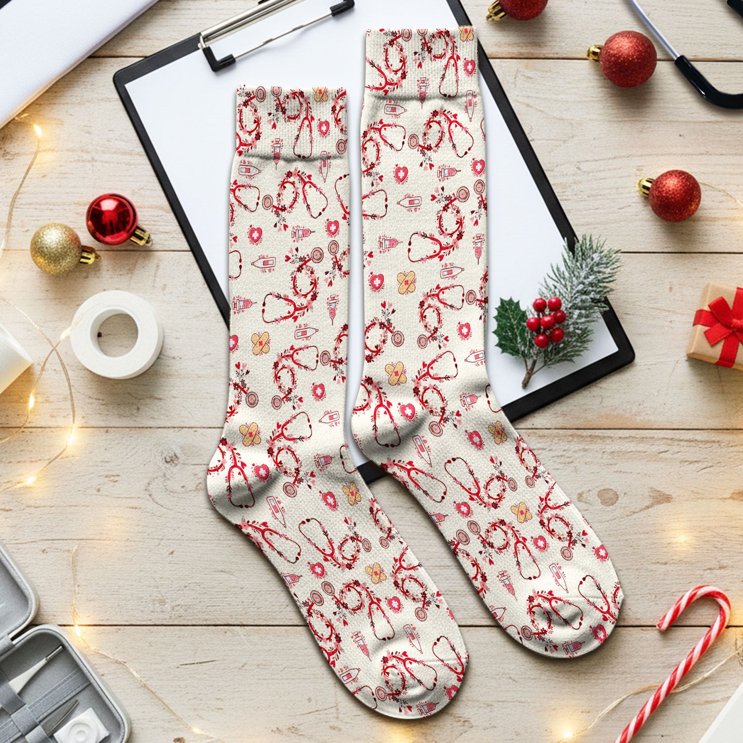 Heart Stethoscope Medical Pattern, Socks for Nurse Doctor