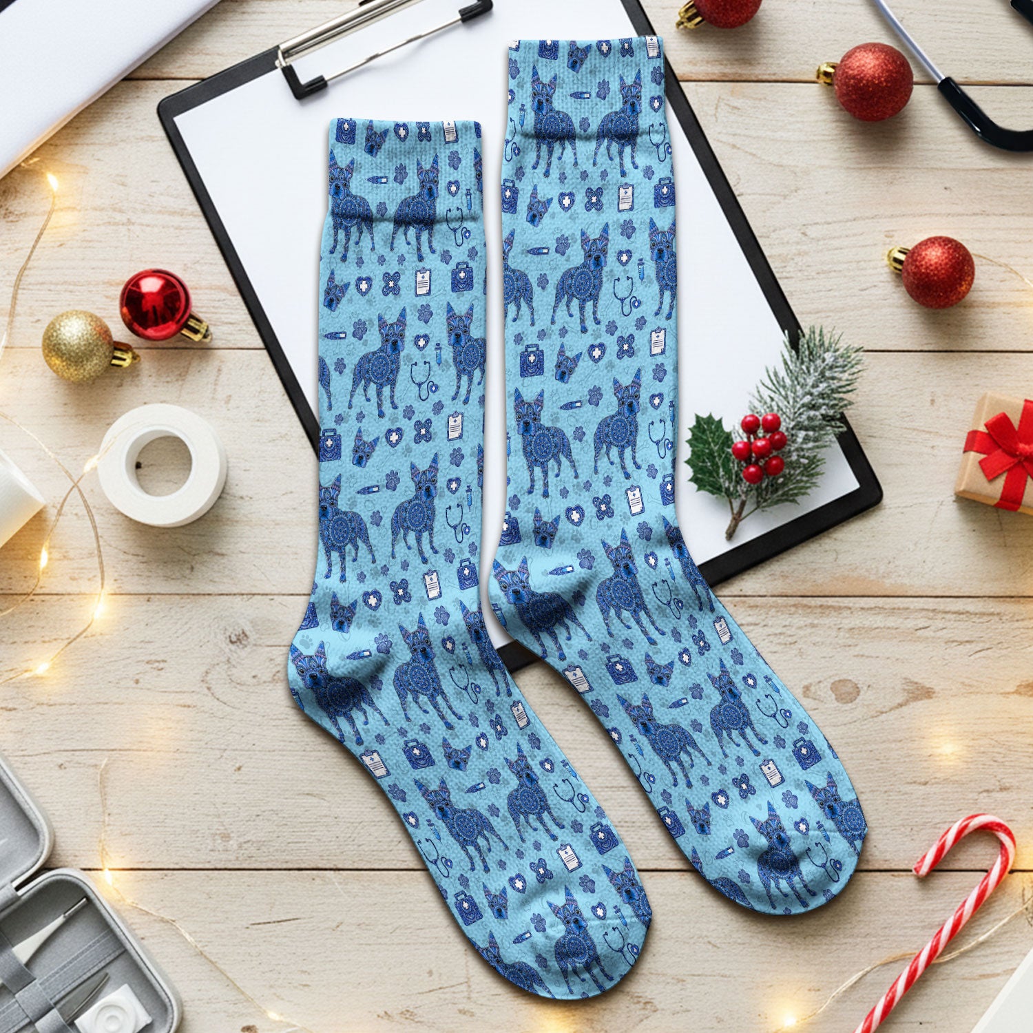 Blue Heeler Australian Cattle Dog Scrub Socks, Australia Dot Art Pattern Sock, Breathable Fabrics Nursing Uniform